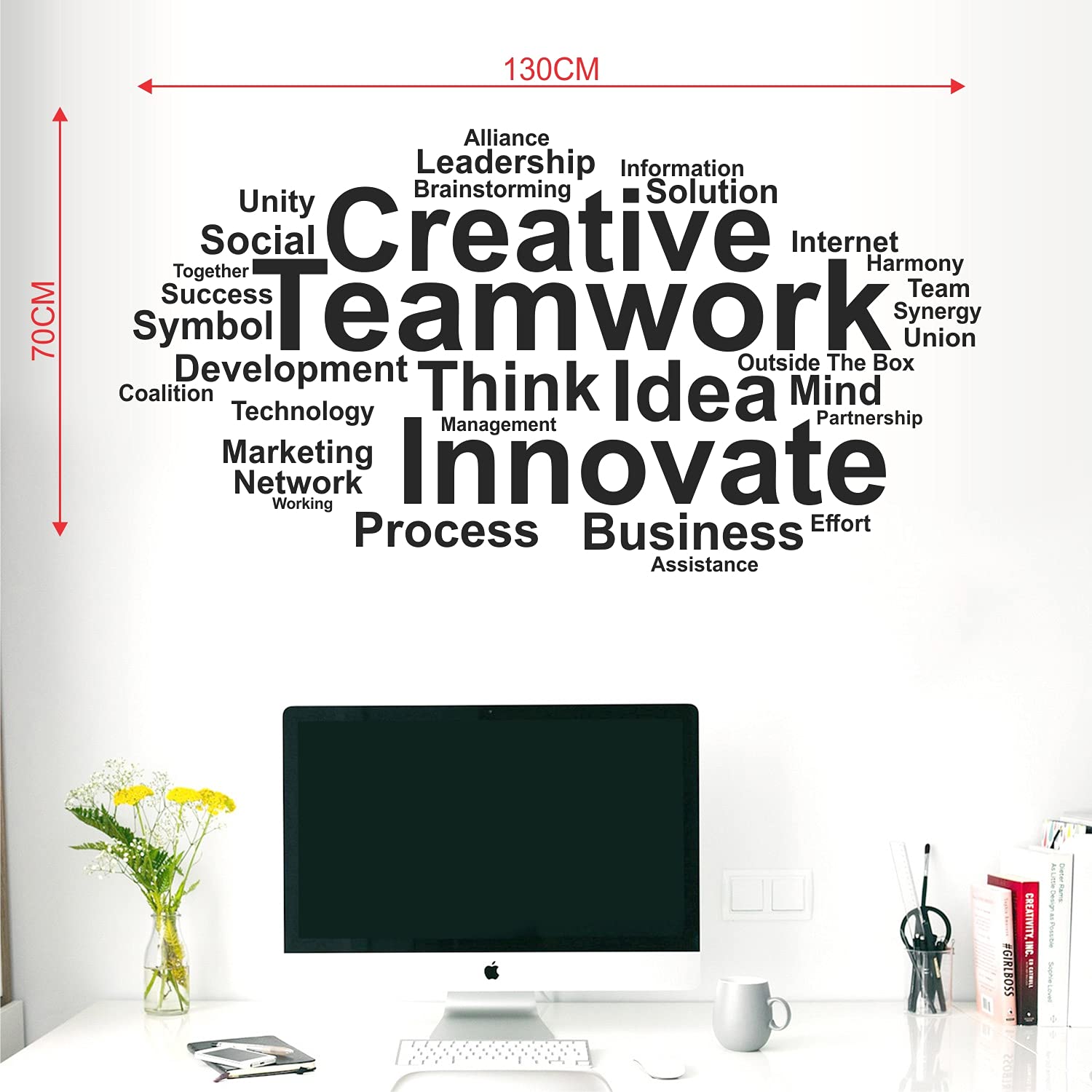 Stickme 'Team Work - Typography - Office - Inspirational - Motivational - Quotes - Wall Sticker ' -Sm616 (Pvc Vinyl - 130Cm X 70