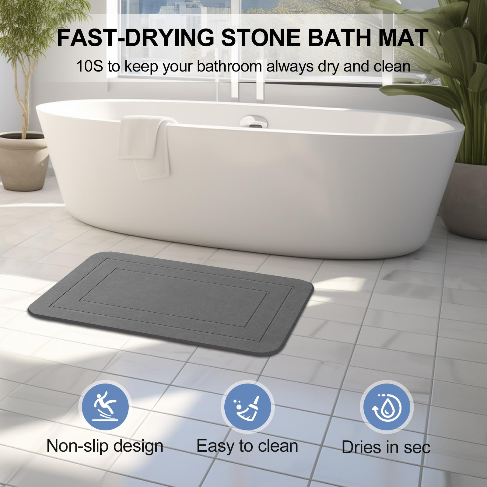Humiga 2 Pack Stone Bath Mat, Diatomaceous Earth Shower Mat, Non-Slip Super Absorbent Quick Drying Bathroom Kitchen Floor Mat (G