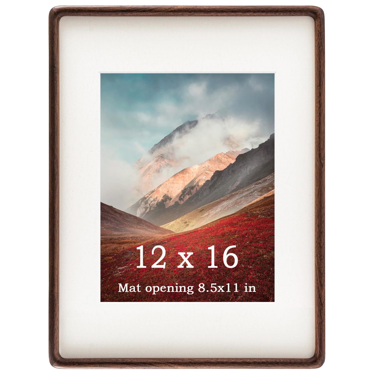 Zibrelte 12x16 Frame Natural, Solid Walnut Wood 12 x 16 Picture Frame with Mat for 8.5 x 11 Image, Wall Gallery Mounting 16 x 12