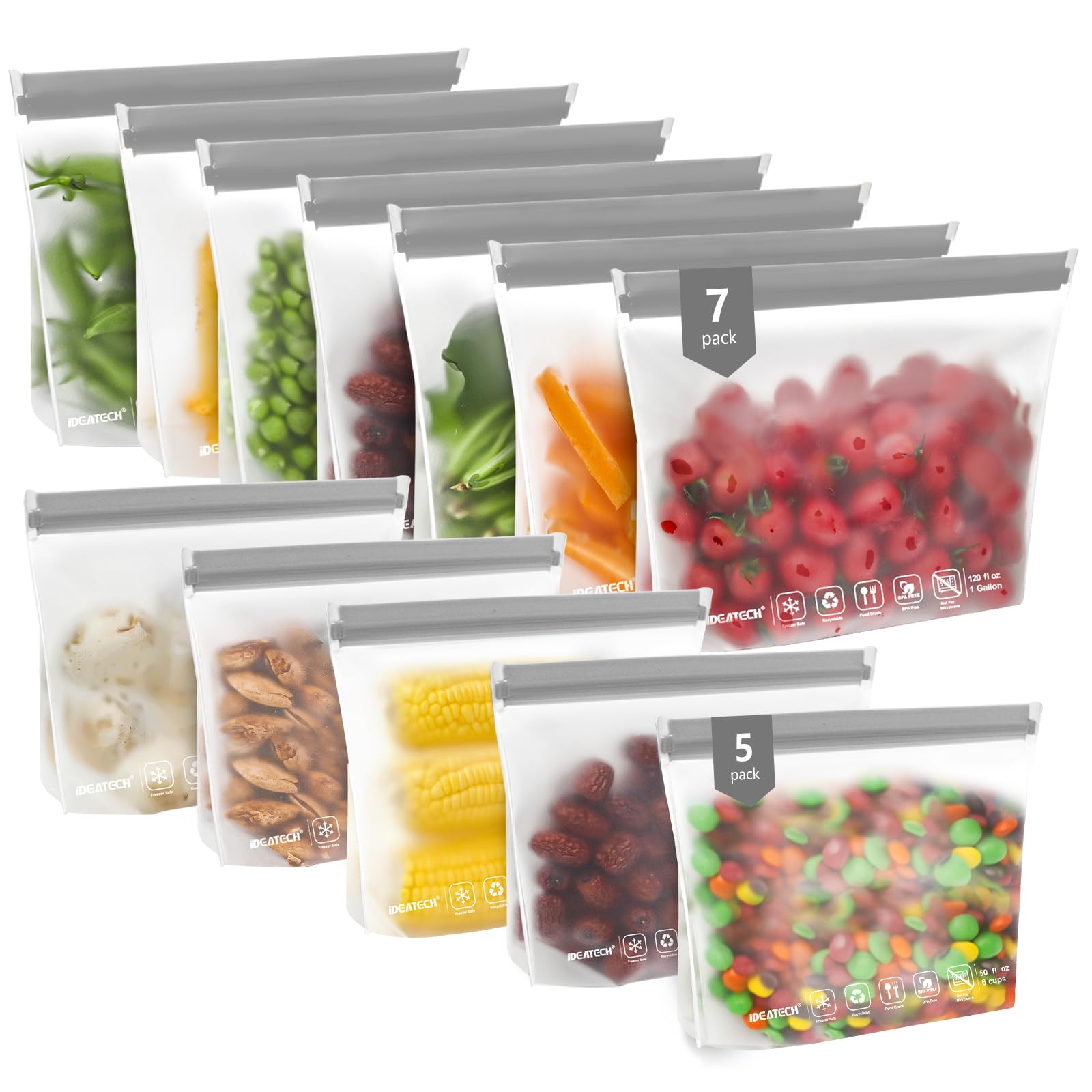 IDEATECH Sandwich Food Storage Bags, BPA Free PEVA Reusable Gallon Freezer Bags, Reusable Sandwich Bag, Healthy Food Containers 