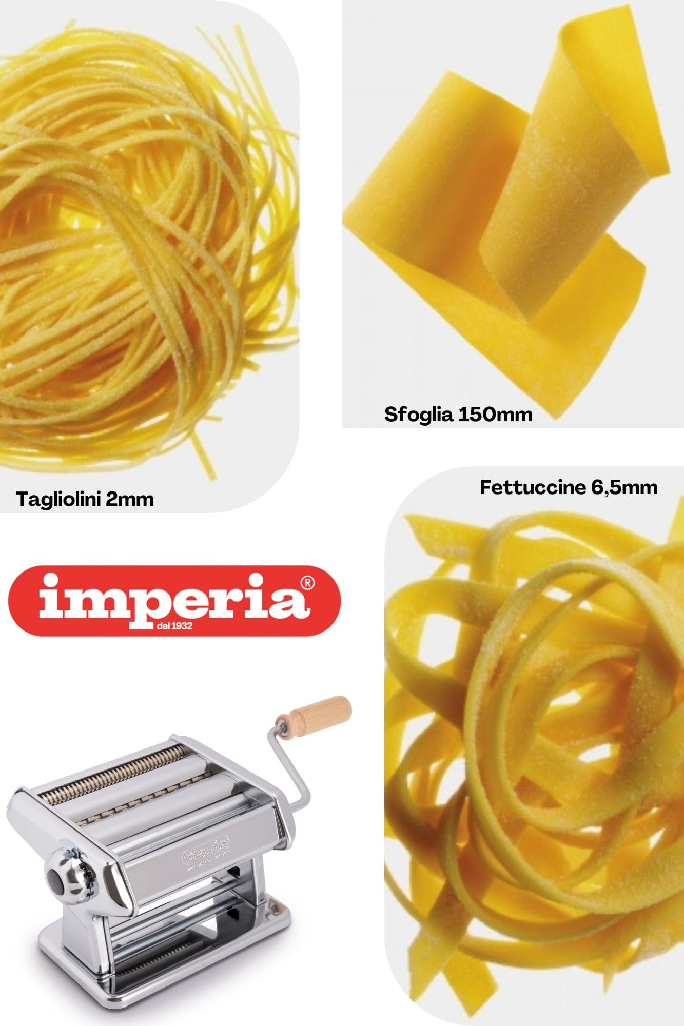 Imperia Titania. Pasta Machine. 100% Made In Italy. Fresh Pasta Machine In Steel. Manual Roller With Crank. Creates Dough Sheets