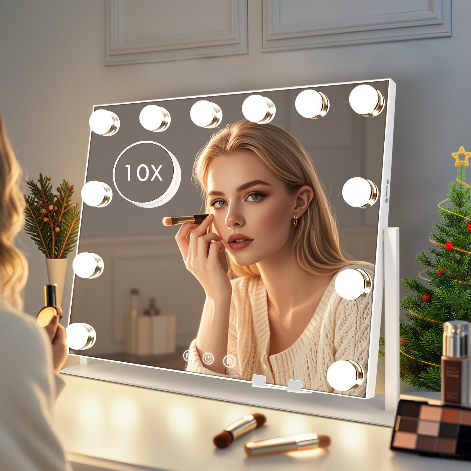 Luxevue Vanity Mirror With Lights, Makeup Mirror, Lighted Hollywood Mirror With Dimmable 3 Color Lights, Detachable 10X Spot Mir