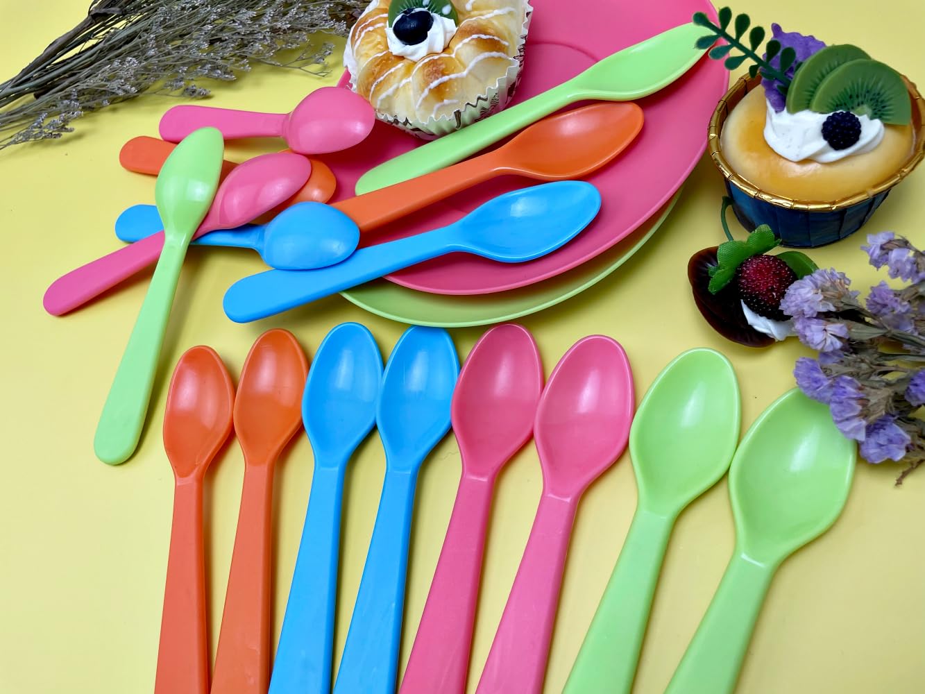 Jawbush 16 Pcs Kids Plastic Spoons, Reusable Toddler Utensils Kids Silverware Set with Bright Colors, Ideal for Travel School Lu