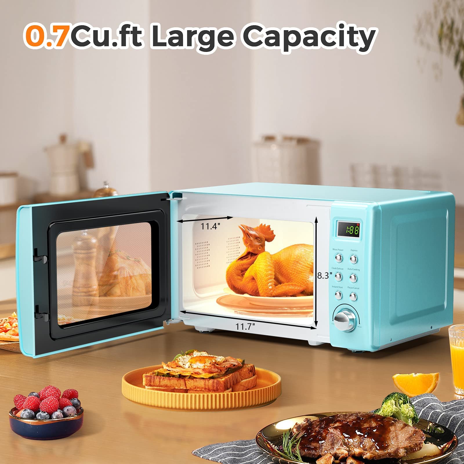 Arlime Small Microwave, 0.7Cu.Ft 700 Watt Countertop Microwave With 5 Micro Power Defrost & Auto Cooking Function, Stainless Ste