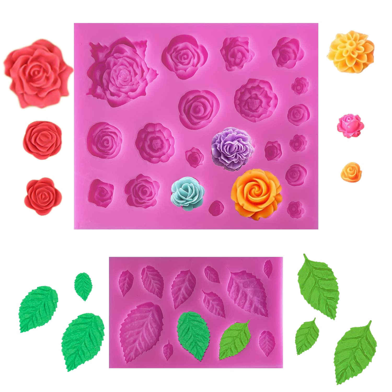 Sienon 33 Cavity Rose Flowers And Leaves Fondant Candy Silicone Molds For Sugarcraft, Cupcake Toppers, Soap, Polymer Clay,Crafti