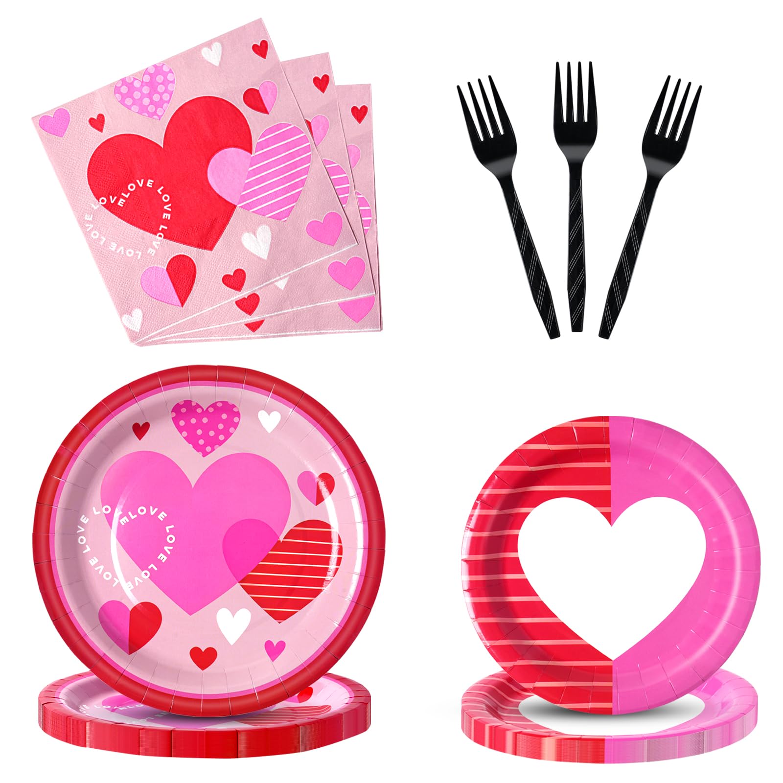 Dereinwo 100Pcs Valentines Day Paper Plates And Napkins, Disposable Party Supplies For Valentine'S Day Party Decorations, Valent