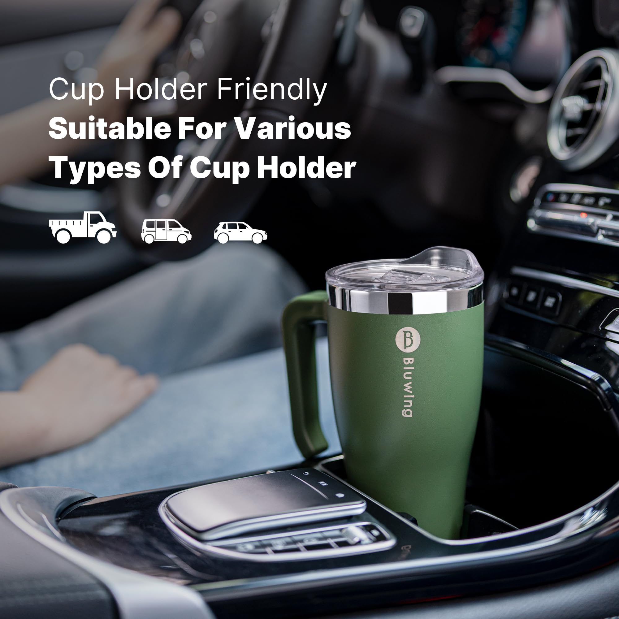 Bluwing 30 Oz Tumbler With Handle-Travel Coffee Mug With Spill Proof Lid, Double Wall Vacuum Insulated Tumbler Cups For Women An