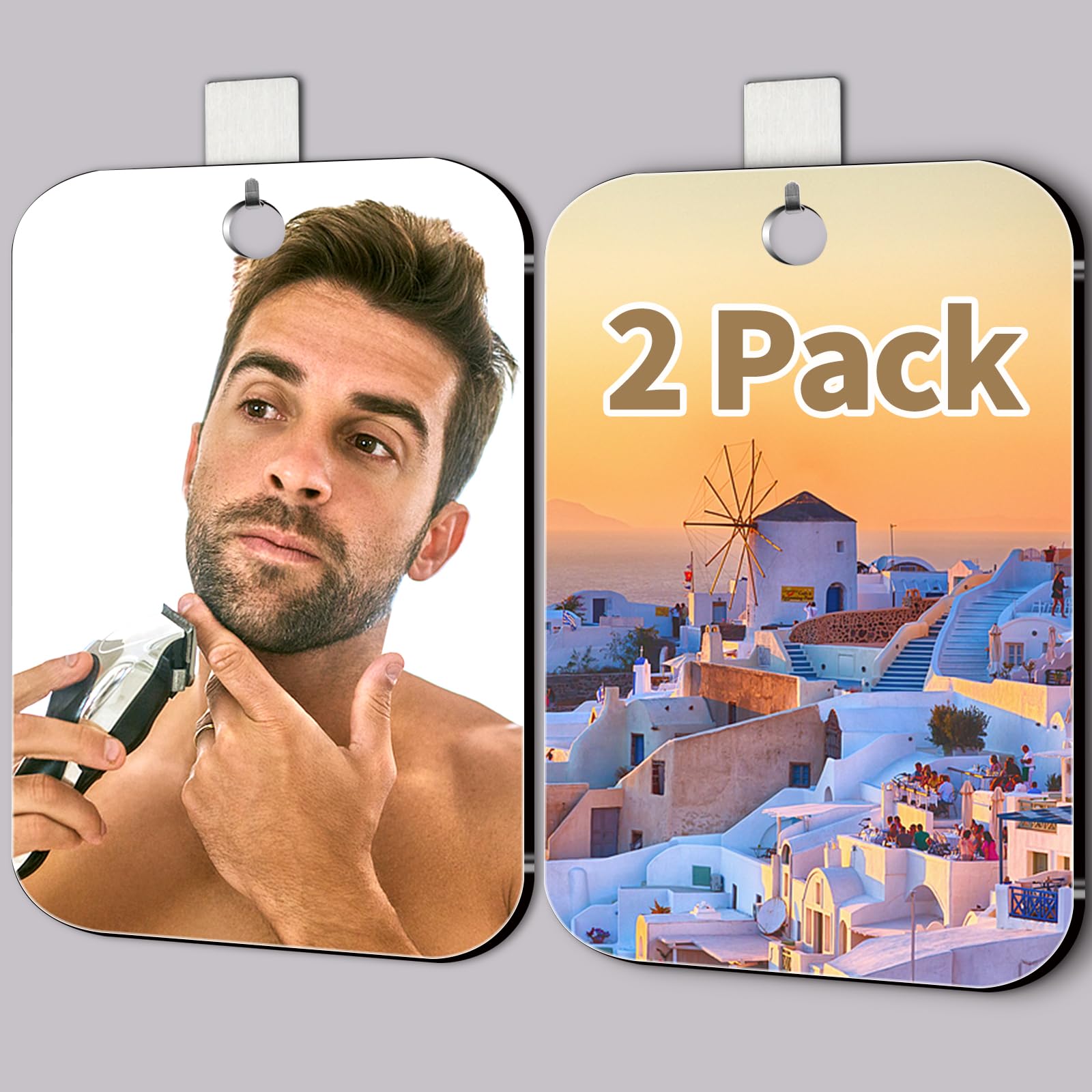 2 Pack Shower Mirror Fogless for Shaving, Medium 8 x 6 inch Plexiglass Hand Mirror for Shower, Plastic Small Wall Mirrors for Tr