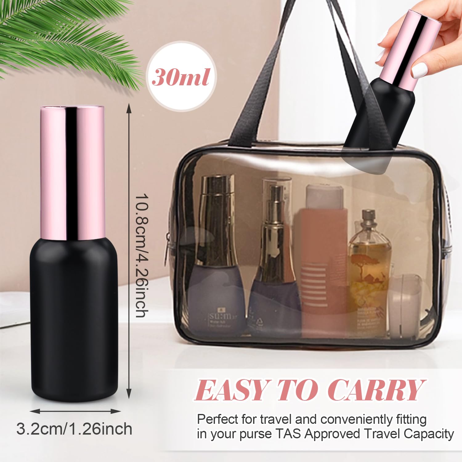 Dmuuudm 6 Pack 1 Oz Black Frosted Glass Spray Bottles,Empty Perfume Fine Mist Atomizer,Essential Oils,Body Sprays-Funnel&Pipette