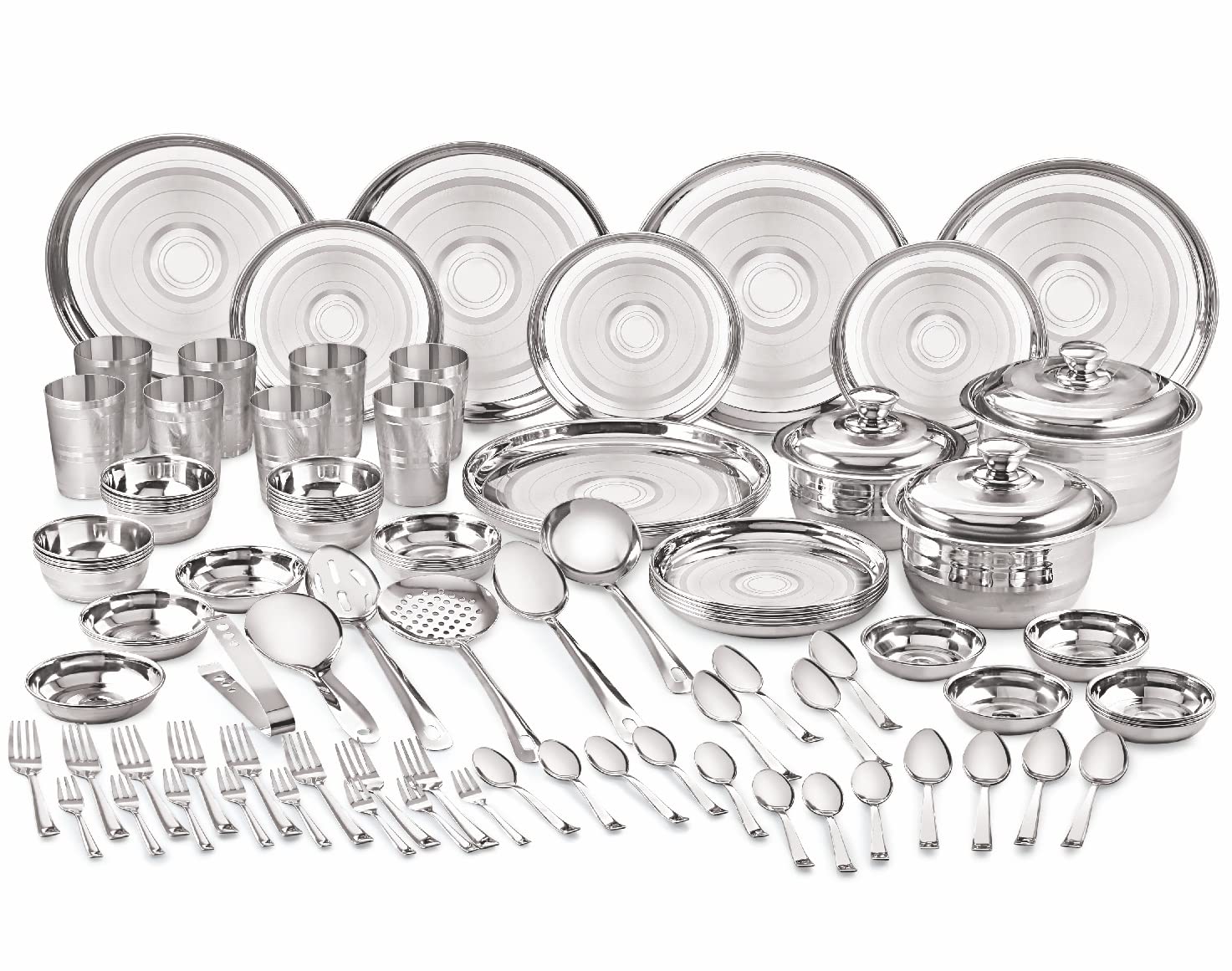 Neelam Stainless Steel Checkered 24 Gauge Diamond Touch Eco Dinner Set, 101 Pcs, Ideal Gifting Dinner Set In Anniversary, Weddin