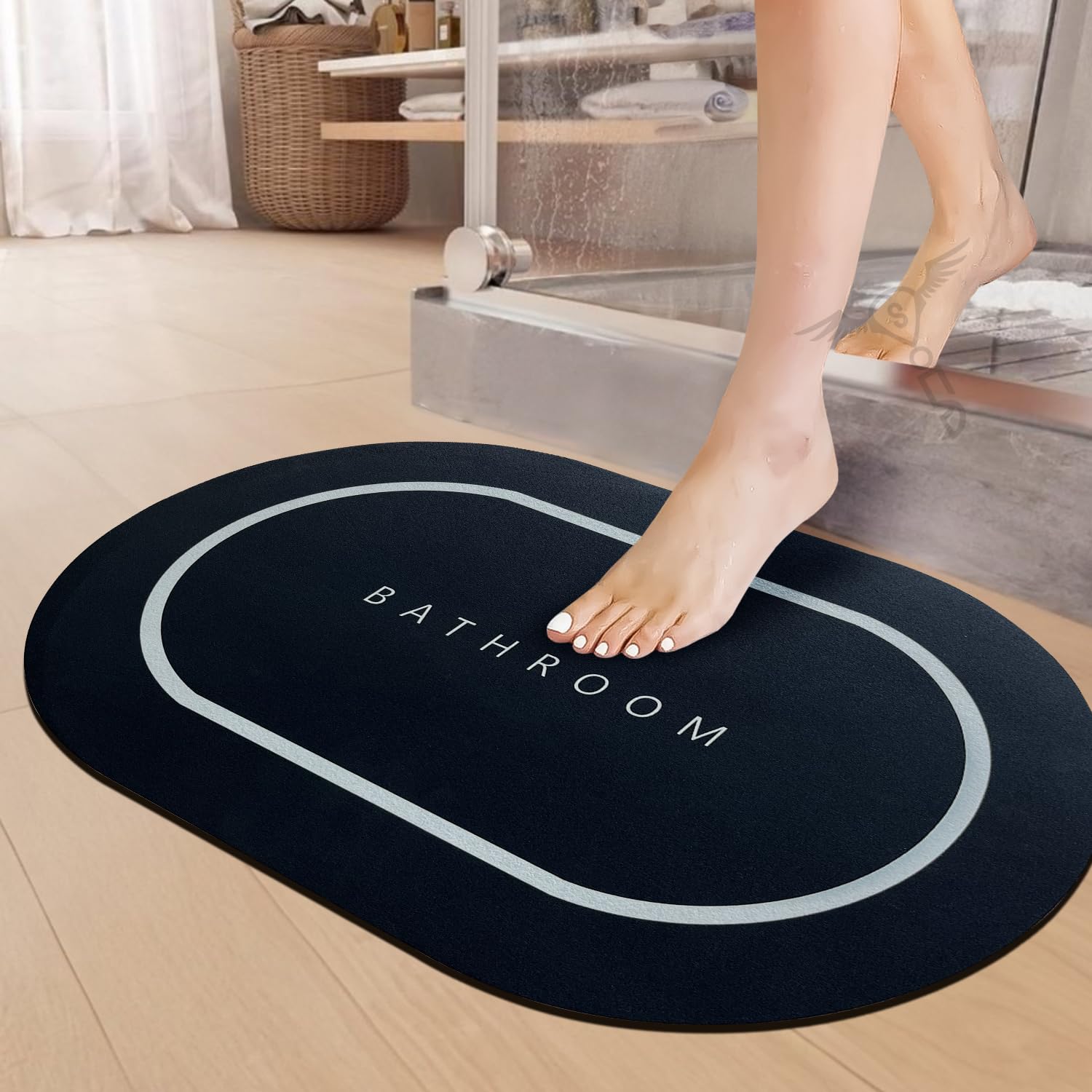 Sittella Rubber 3.5Mm Anti-Skid Water Soaking Marble Print Door Mat, Water Absorbent Mat (40X60Cm) Grey, Oval