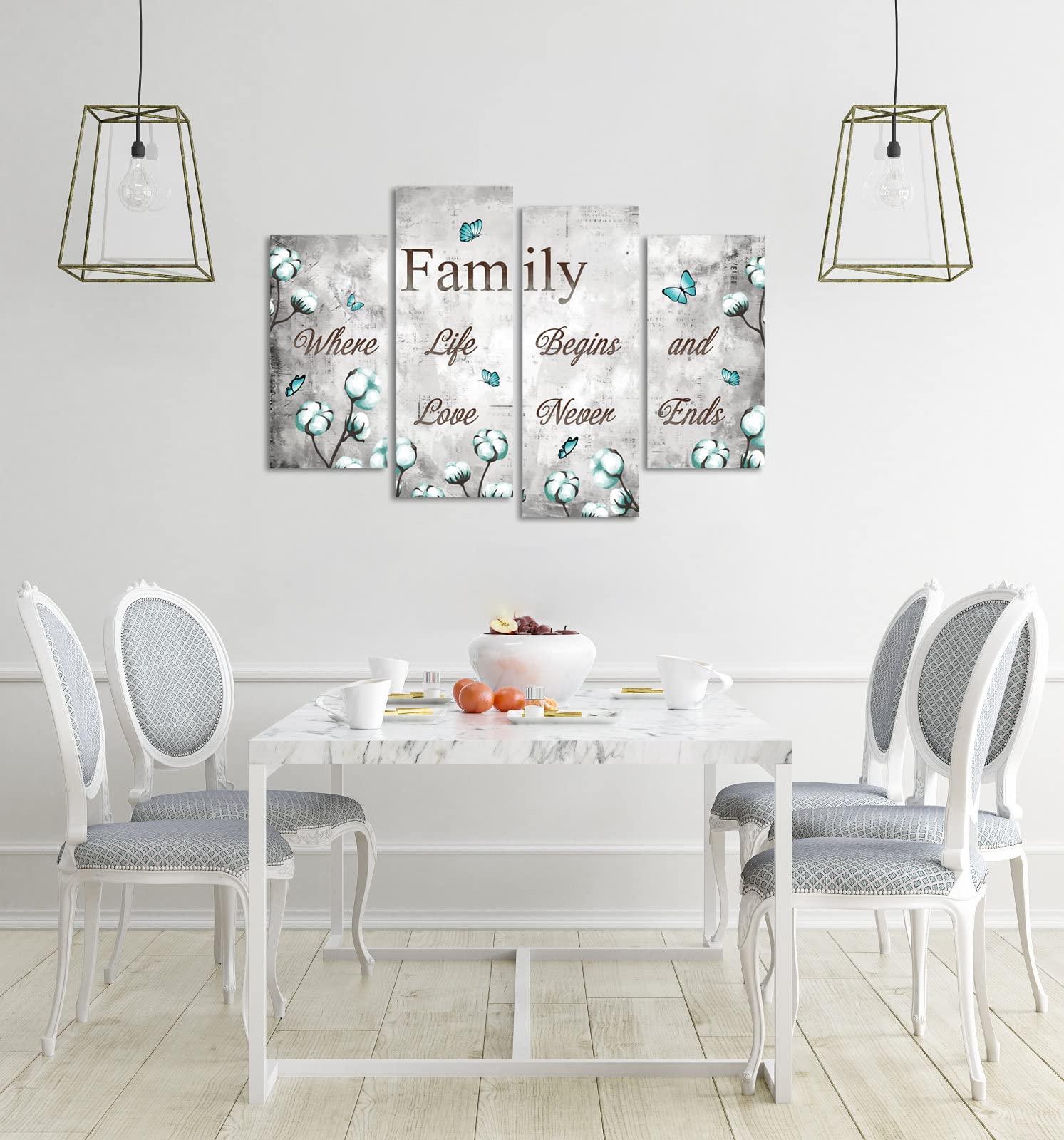 Fushvre Family Wall Art Teal And Grey Pictures Wall Decor Family Sign Canvas Painting For Home Living Room Bedroom Decoration Fr