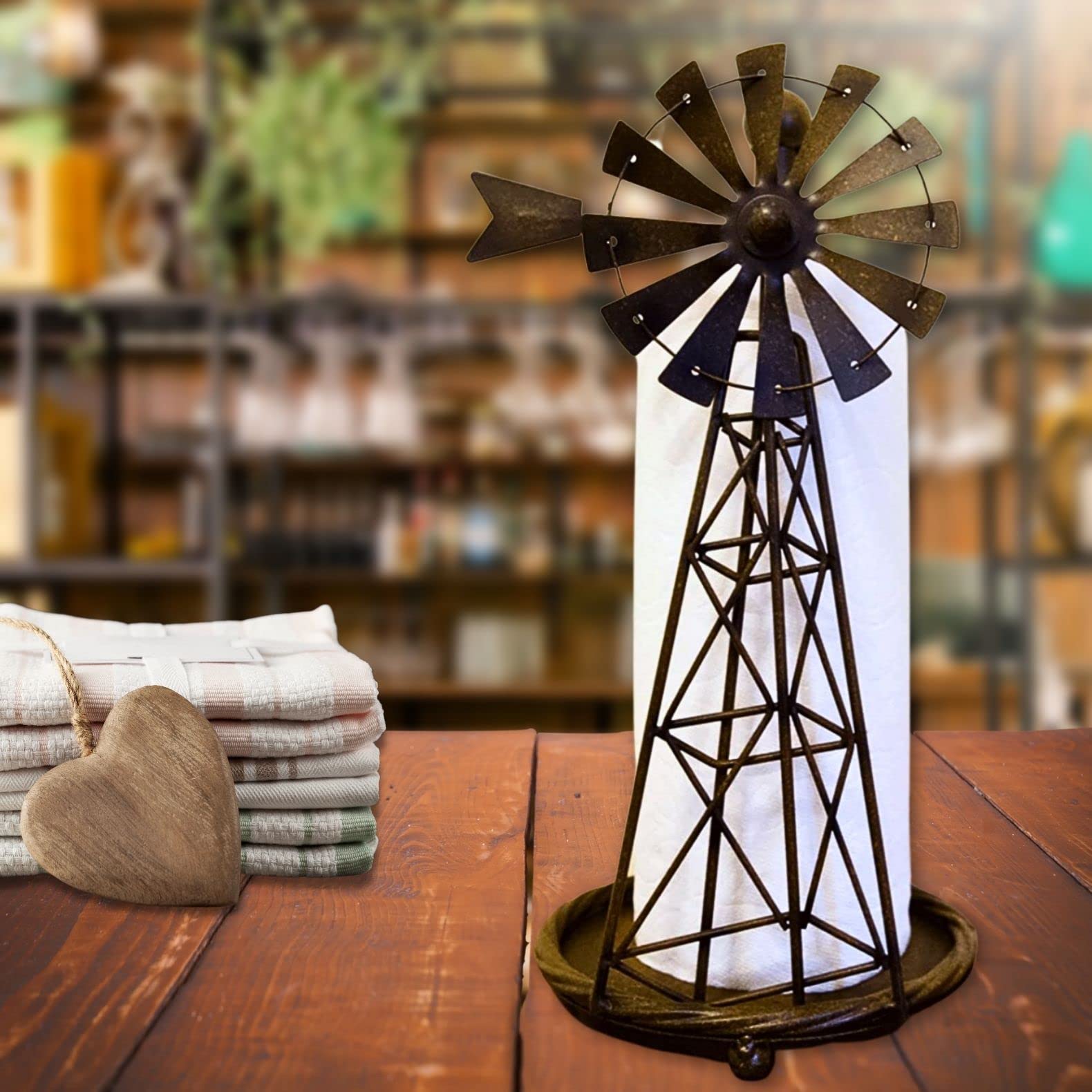 Windmill Metal Paper Towel Holder Rustic Country Farmhouse Style (No Assembly Needed, Ready To Use)