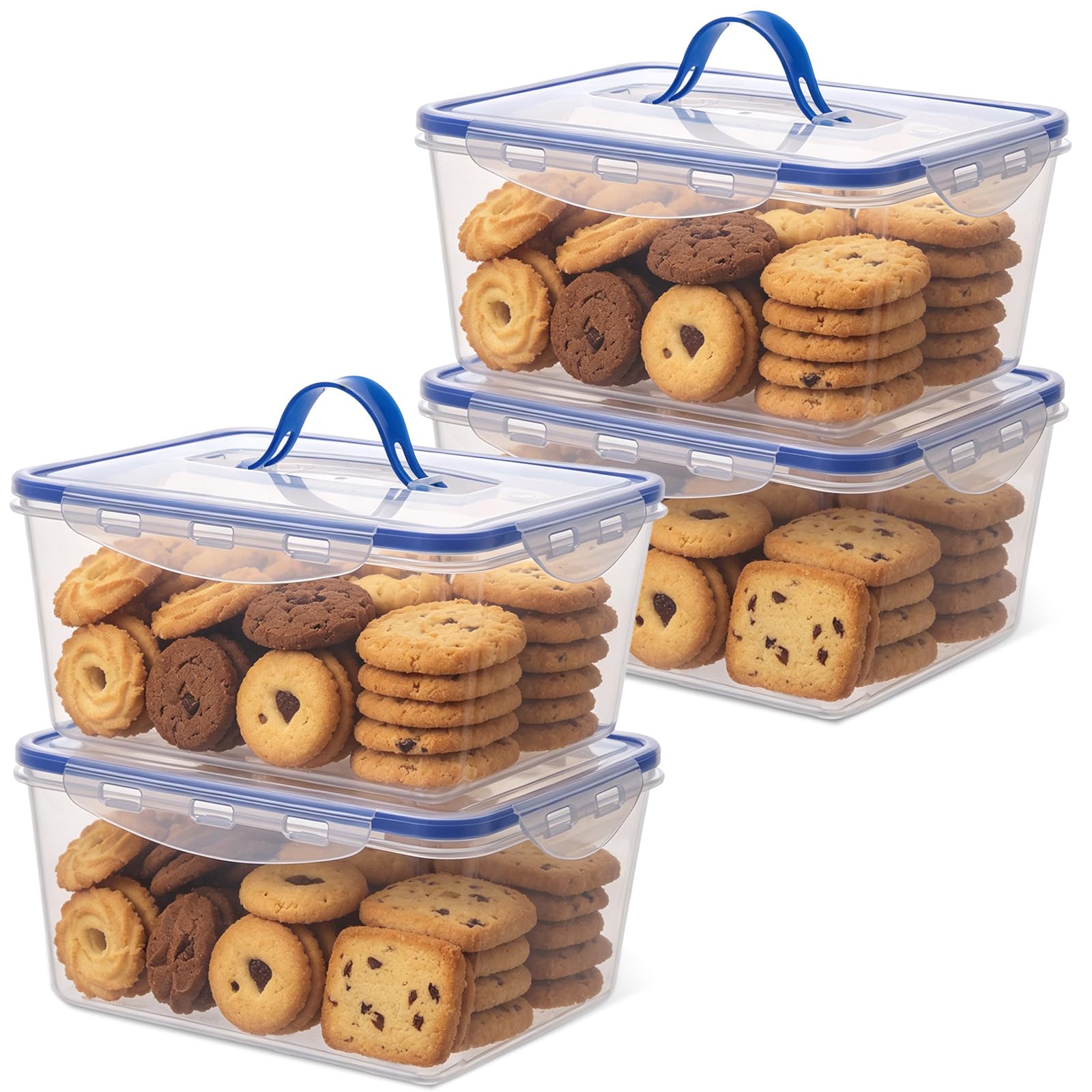 HFYZZ 4 Pack Cookie Storage Containers Airtight, 2L Portable Food Storage Containers with Lids and Silicone Seal, Reusable Plast