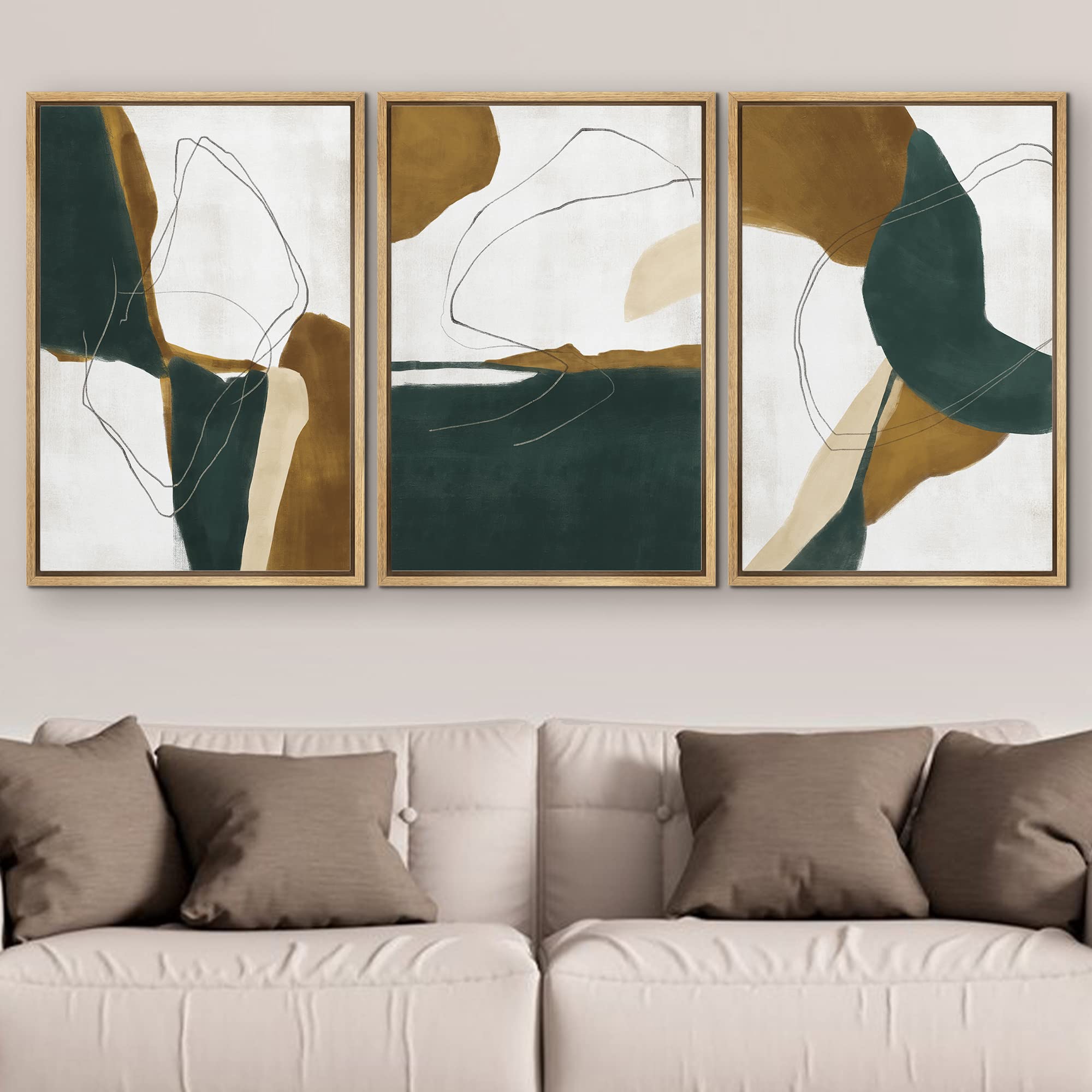 Signford Framed Canvas Print Wall Art Set Brown Navy Blue Geometric Landscapes Abstract Shapes Illustrations Modern Art Bohemian