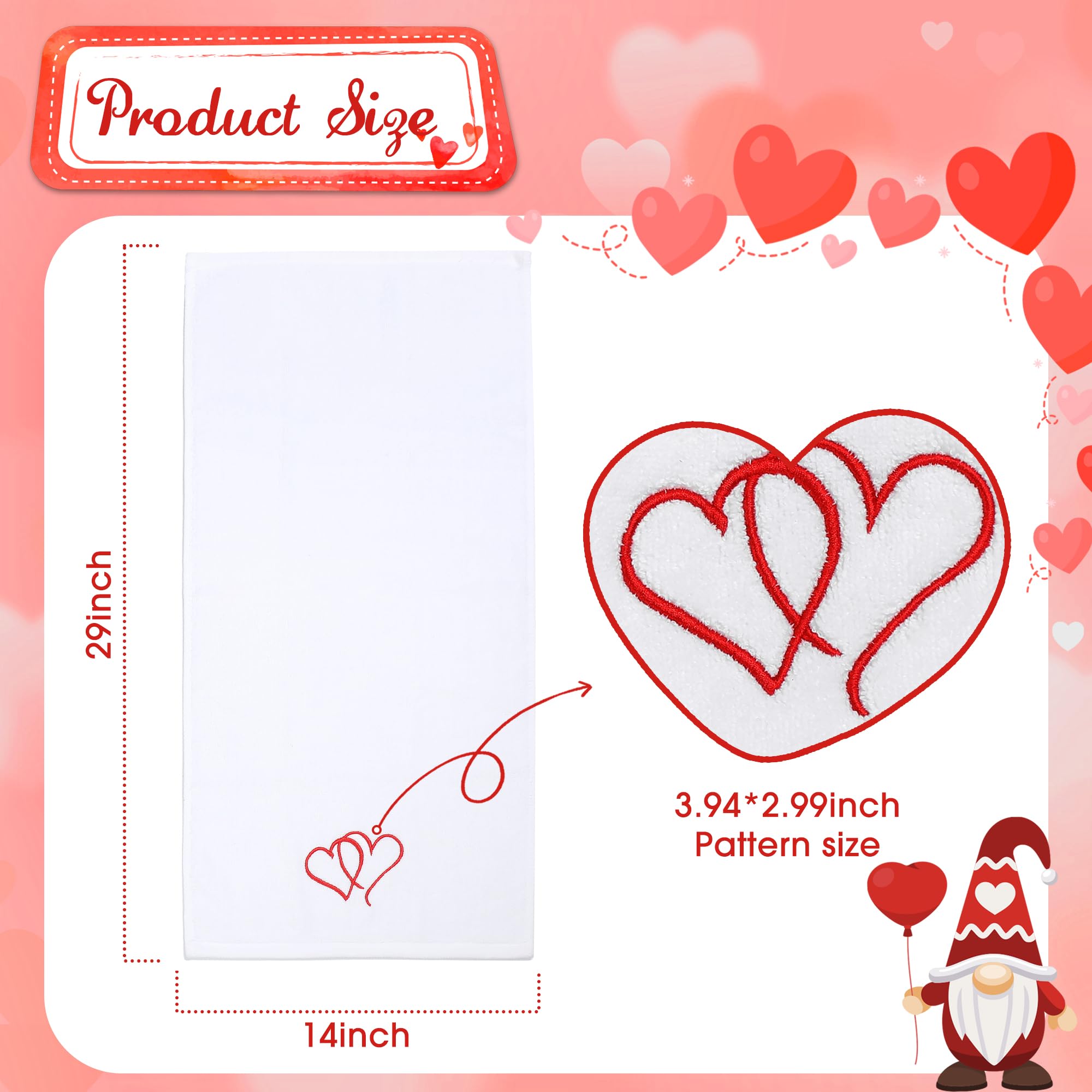Newlighture Valentines Day Hand Towels 100% Cotton Embroidered Red Heart Decorative Bathroom Kitchen Dish Towels Set Gift Set Of