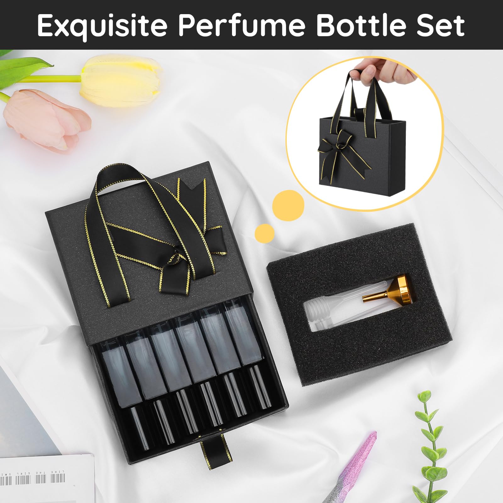 Segbeauty Glass Perfume Bottles Empty, 6 Pack 10Ml Mini Perfume Atomizer Set With Black Gift Box, Refillable Perfume Bottle Trav