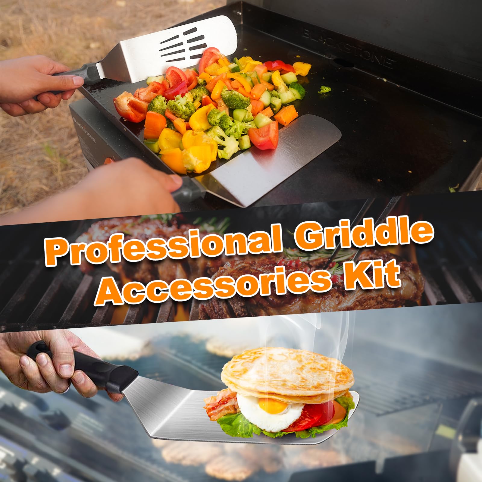 Griddle Accessories For Blackstone With Smashed Burger Press,19Pcs Griddle Accessories Kit For Hibachi, Enlarged Grill Spatula,