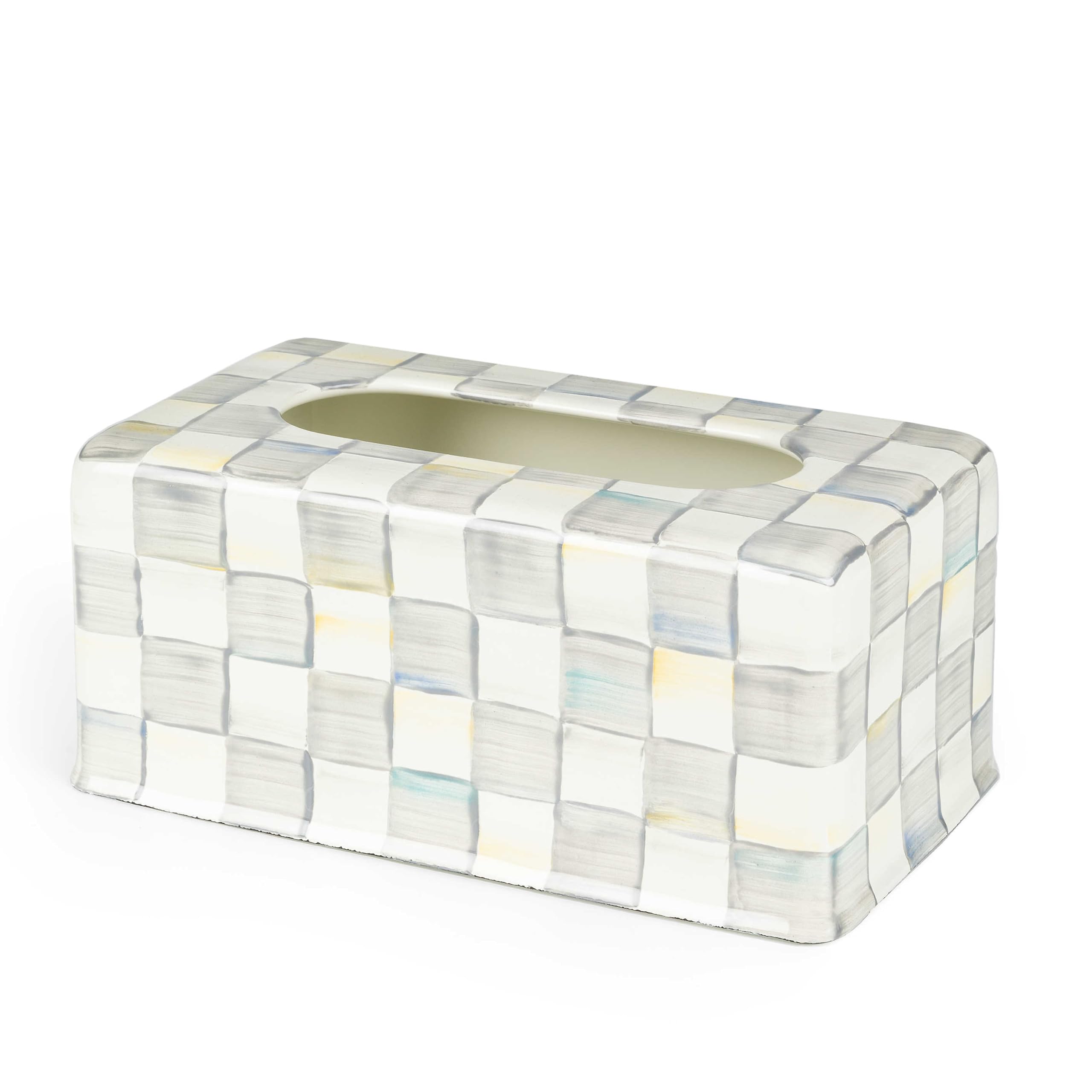 Mackenzie-Childs Tissue-Box Cover, Tissue Holder For Home Decor, Gray-And-White Sterling Check, Rectangle