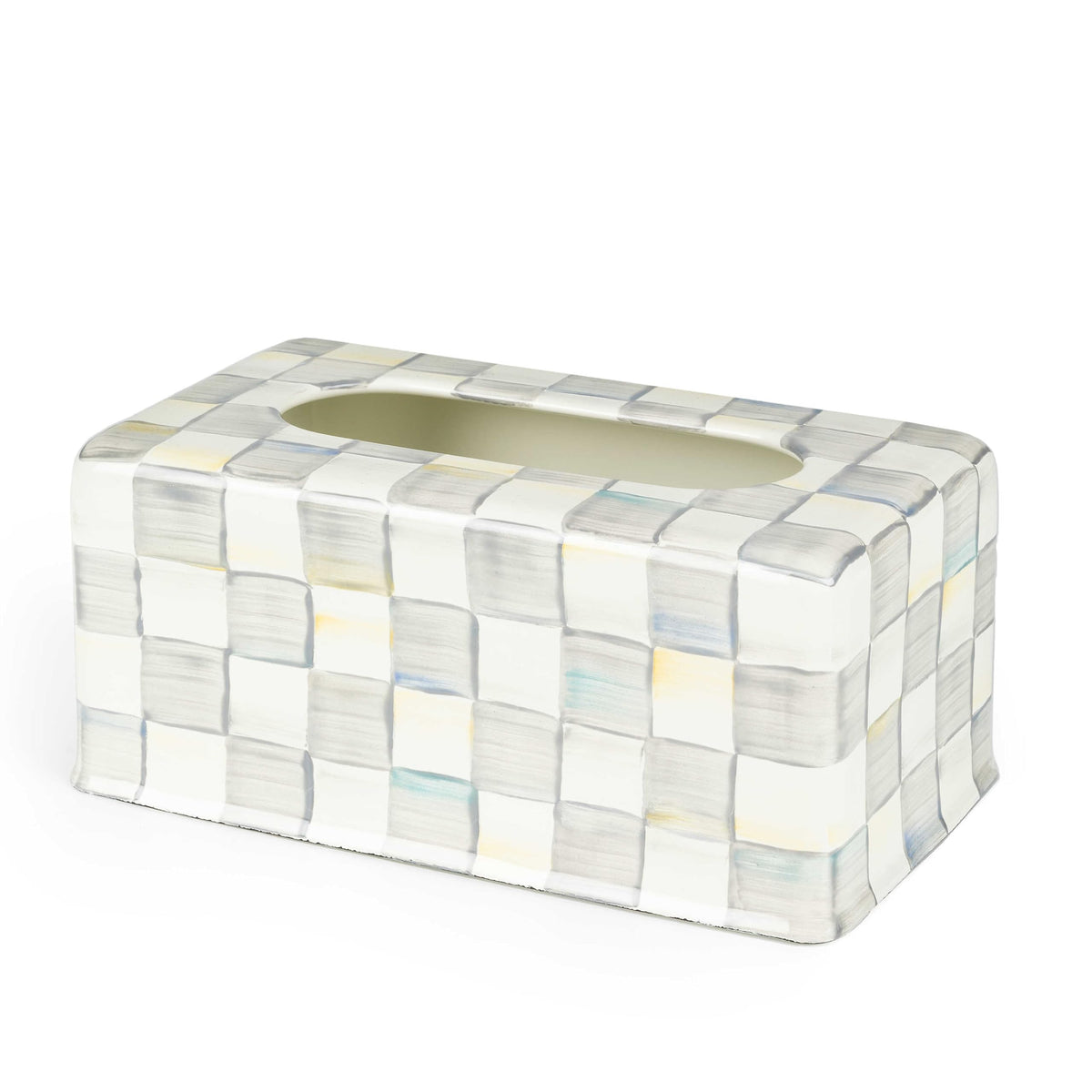 Mackenzie-Childs Tissue-Box Cover, Tissue Holder For Home Decor, Gray-And-White Sterling Check, Rectangle