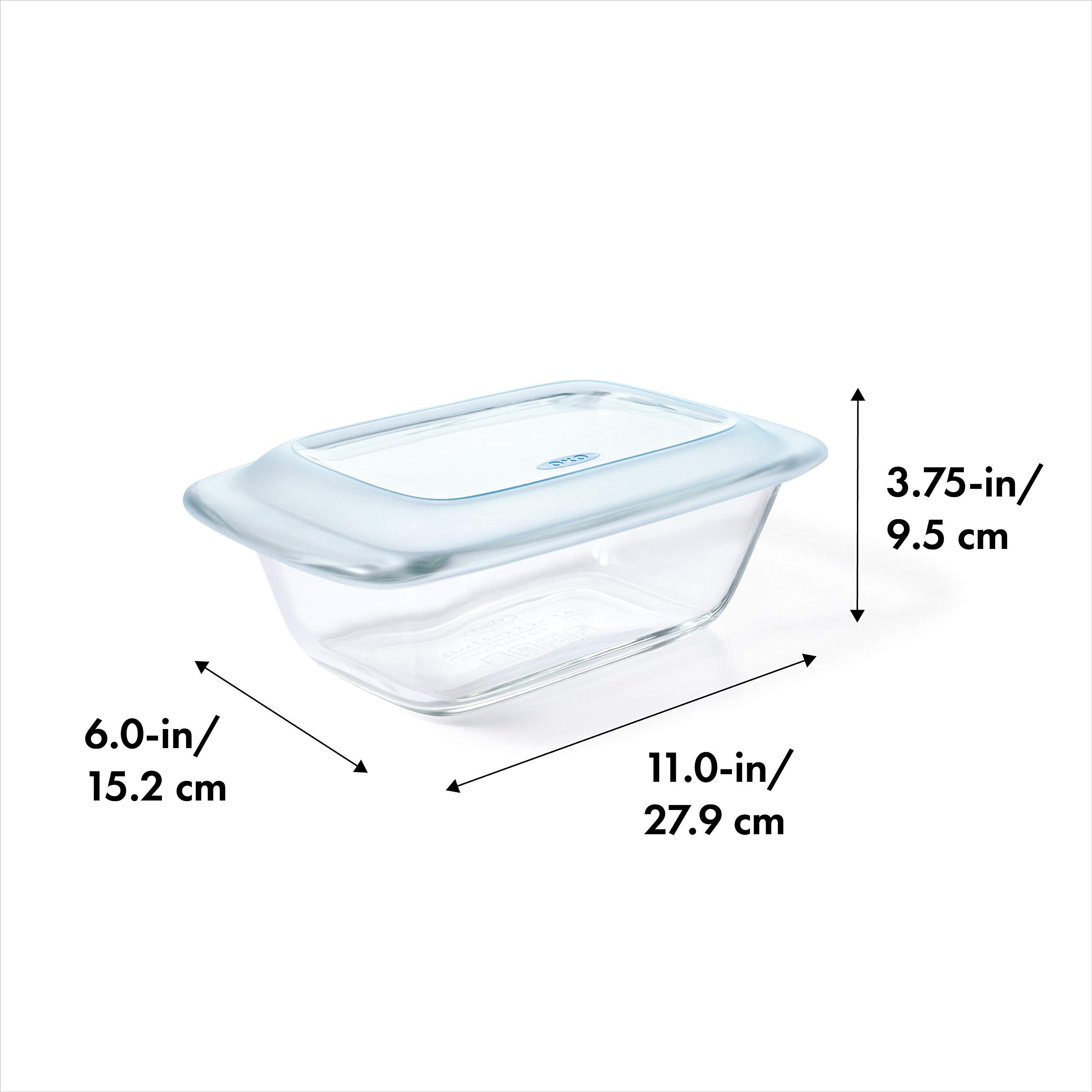 OXO Good Grips Glass Loaf Pan with Lid, 1.6 Qt, Durable Glass, Model 11249200, Perfect for Baking and Storage