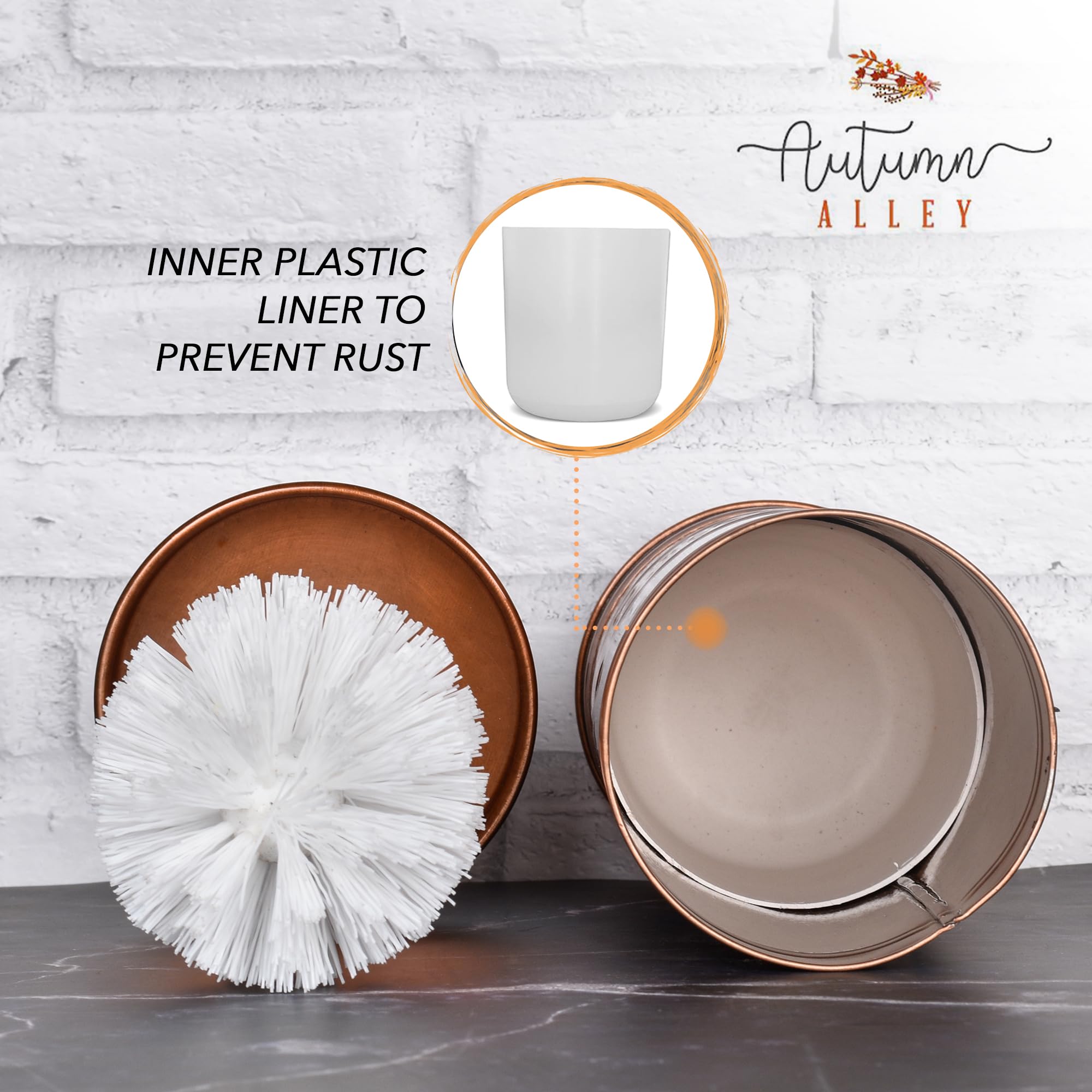 Autumn Alley Copper Toilet Bowl Brush and Holder  Covered Bathroom Toilet Brush for Modern Farmhouse Bathroom Decor  Standing Rustic Toilet Bowl Brush with Holder  Bathroom Decor Sets  Copper