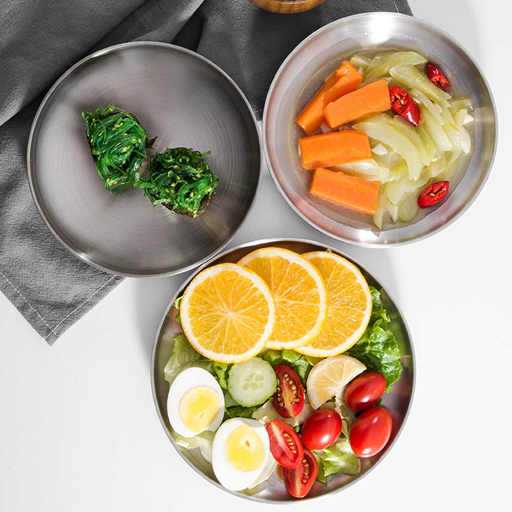 Aiyoo Stainless Steel Plate 2 Set Reusable Round Metal Dinner Plates 12 Inch - Vintage Silver Heavy Duty Kitchenware Dinner Dish