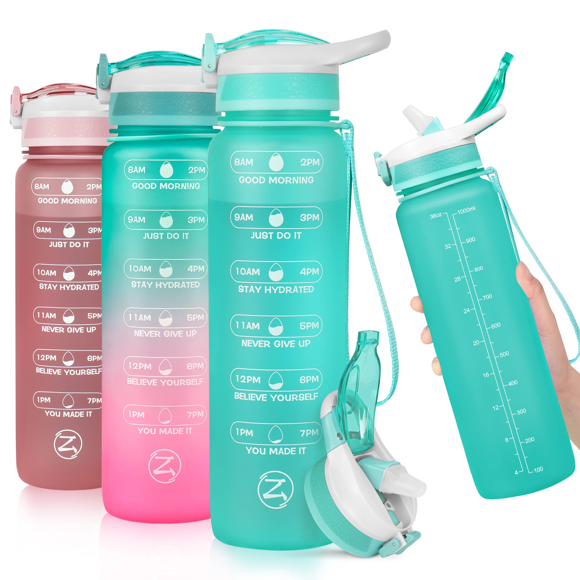 Zomake 32Oz Water Bottles With Straw & Time Marker,Motivational Water Bottle With Bpa Free Non-Toxic Tritan Material, Leakproof