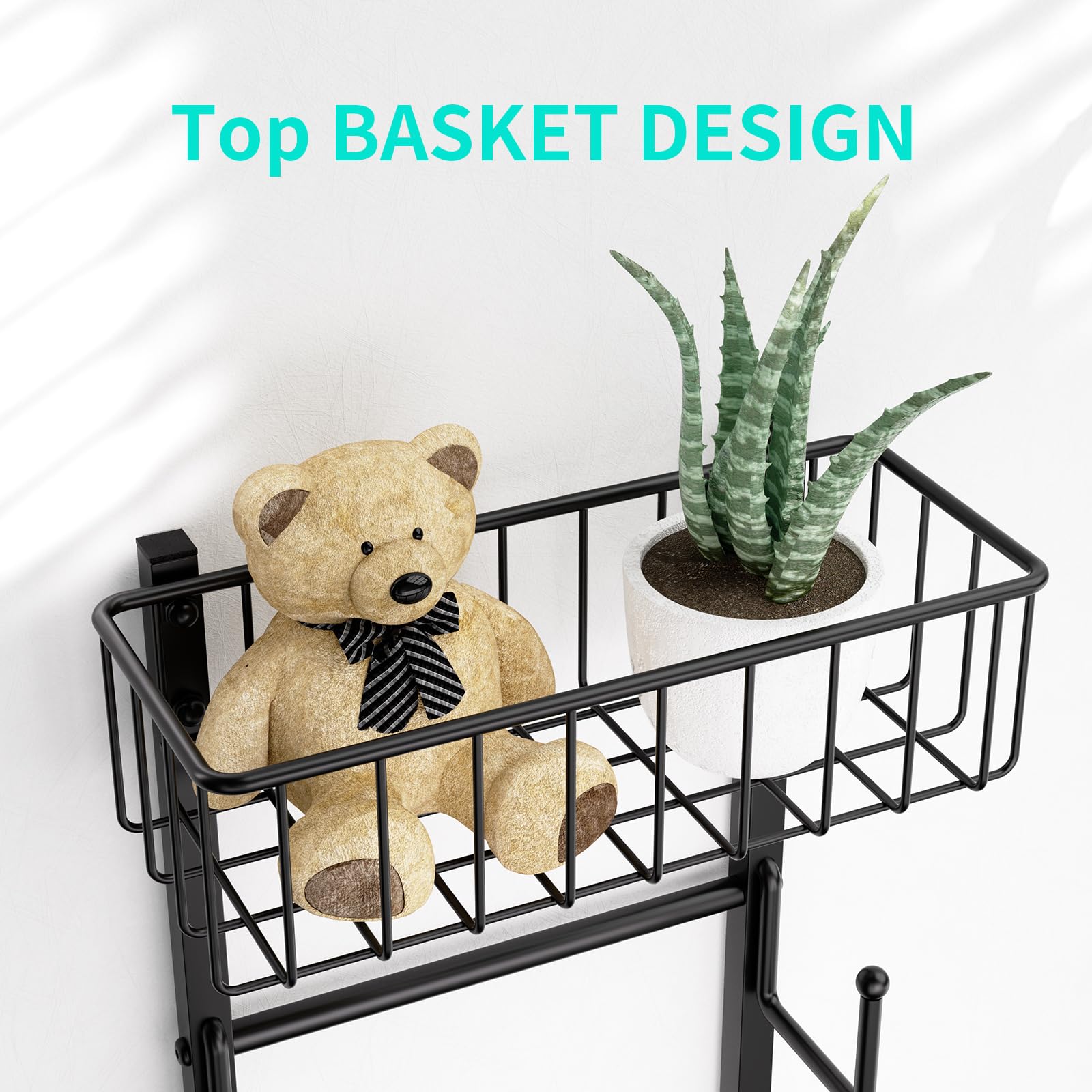 Hapirm Over Door Hat Rack - Hat Organizer For Baseball Caps, Wall Mounted Hat Holder With 6 Hat Hooks And Metal Basket Design, H