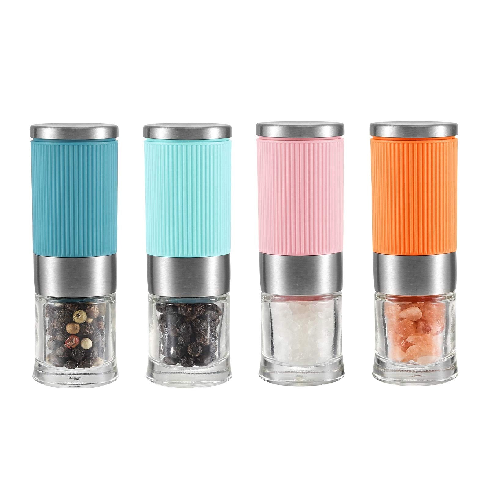 Vevok Chef Small Salt And Pepper Grinder 4Pcs Portable Mini Glass Salt Spices Grinder Ceramic Salt Black Pepper Shakers Tiny Pep