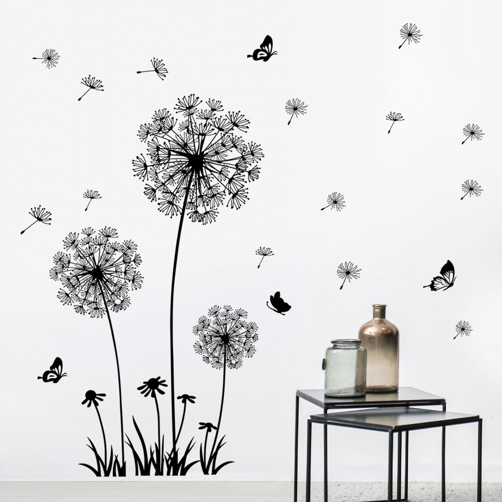 Supzone Dandelion Wall Stickers Flower Wall Decals Butterflies Flying Wall Decors Wall Art Stickers For Bedroom Living Room Sofa