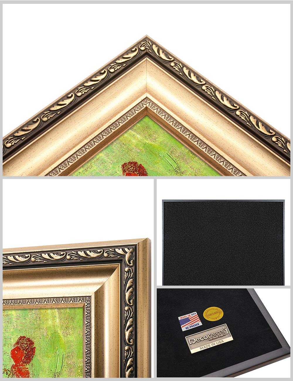 Decorarts - Red Poppies And Daisies - Vincent Van Gogh. Giclee Print On Canvas With Matching Golden-Relief Framed Wall Art. Pict
