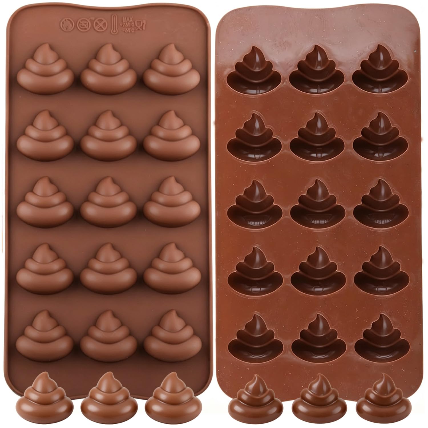 EPYHREHM 15 Cavity Poop Silicone Chocolate Molds Set Of 2