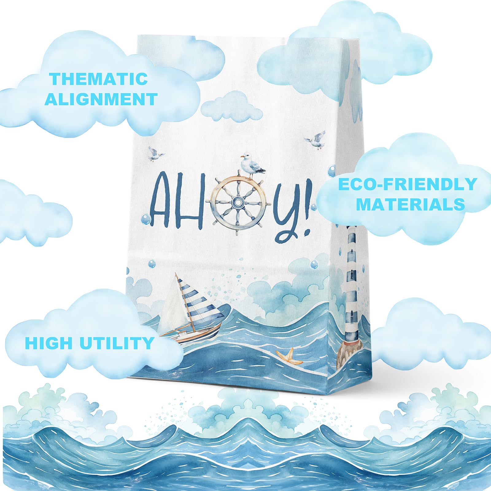 Celee 24-Pack Nautical Goodie Bags With Stickers - Ideal For Kids' Birthdays, Baby Showers, And Nautical Themed Parties