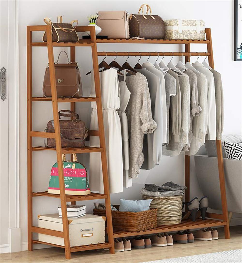 Leopax Bamboo Coat/Clothing/Garment Rack/Freestanding Storage With 5-Tier Shelf (110 X 40 X 140Cm, Natural)