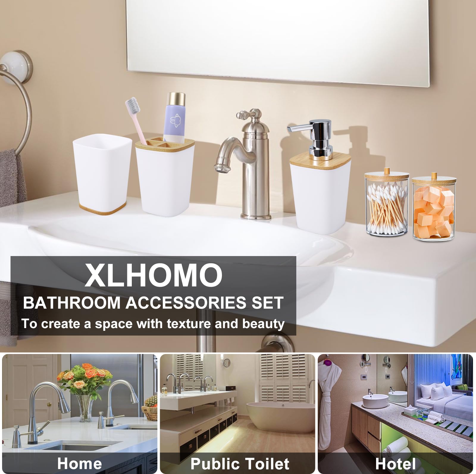 White Bathroom Accessories Set, 9 Piece Bathroom Accessory Set With Trash Can,Toothbrush Holder,Toothbrush Cup,Lotion Soap Dispe