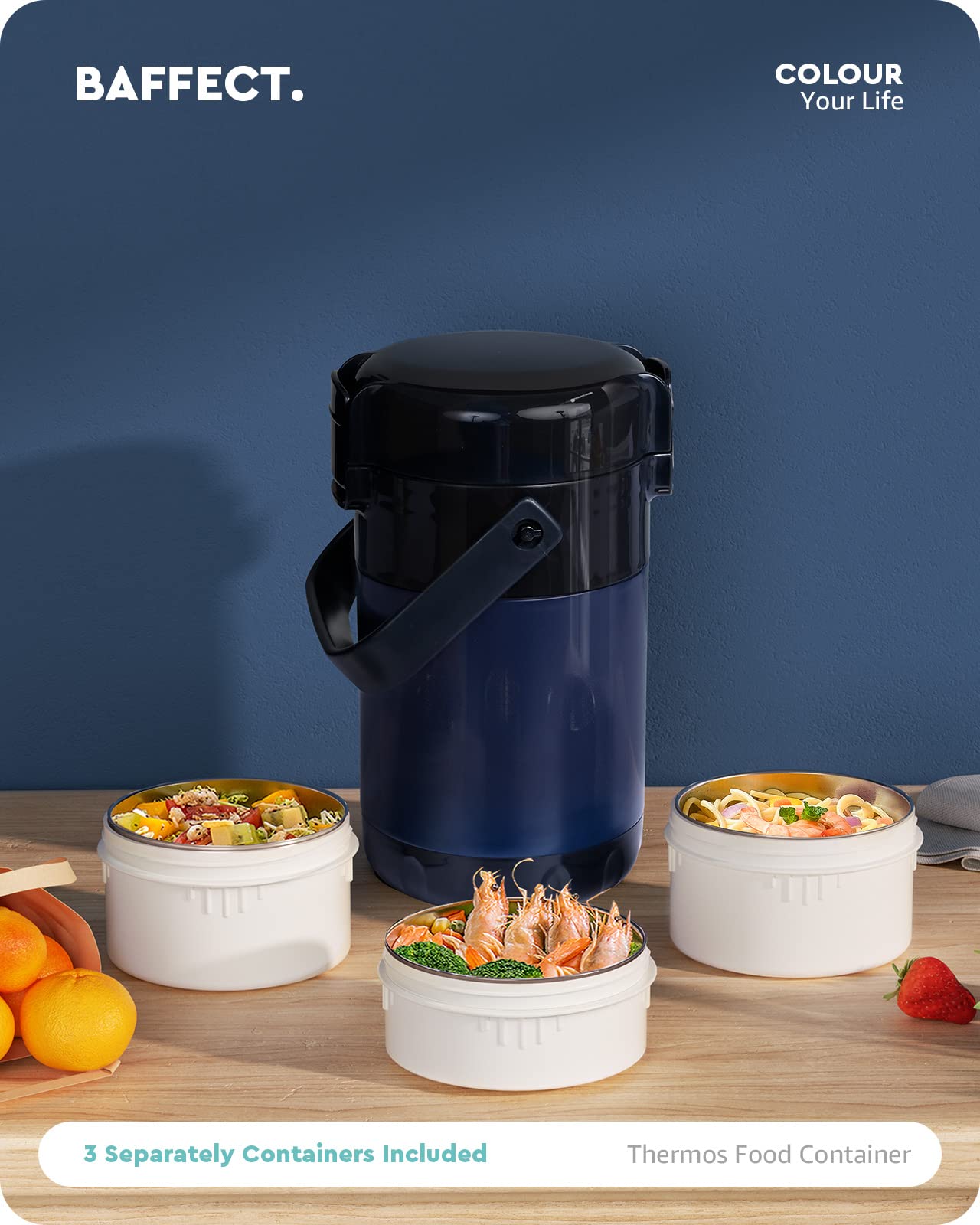 Baffect 67Oz Thermos For Hot Food Container 6 Hours, 3-Layer Stackable Food Thermal, Stainless Steel Vacuum Soup Insulated Food