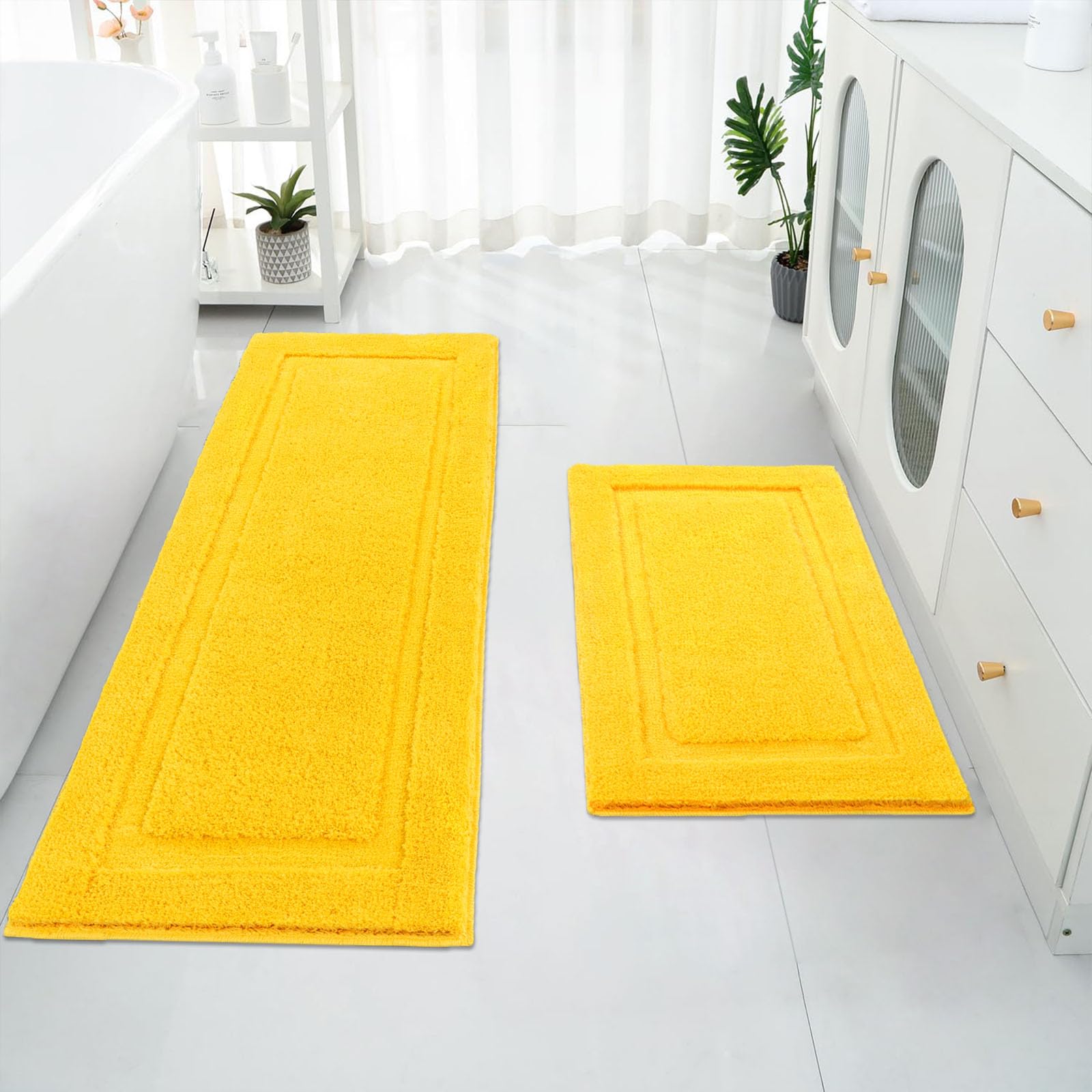 Shacos Super Soft 2 Pieces Bathroom Runner Rugs Set Non Slip Washable 20X47+ 20X32 Inch Fluffy Plush Microfiber Long Bath Runner