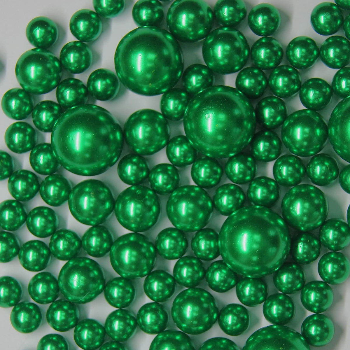 Welmatch Green Pearl Vase Fillers - 120 Pcs 0.75 Lb Faux Pearl Beads 14Mm 20Mm 30Mm Assorted With 3200 Pcs Clear Water Beads Inc