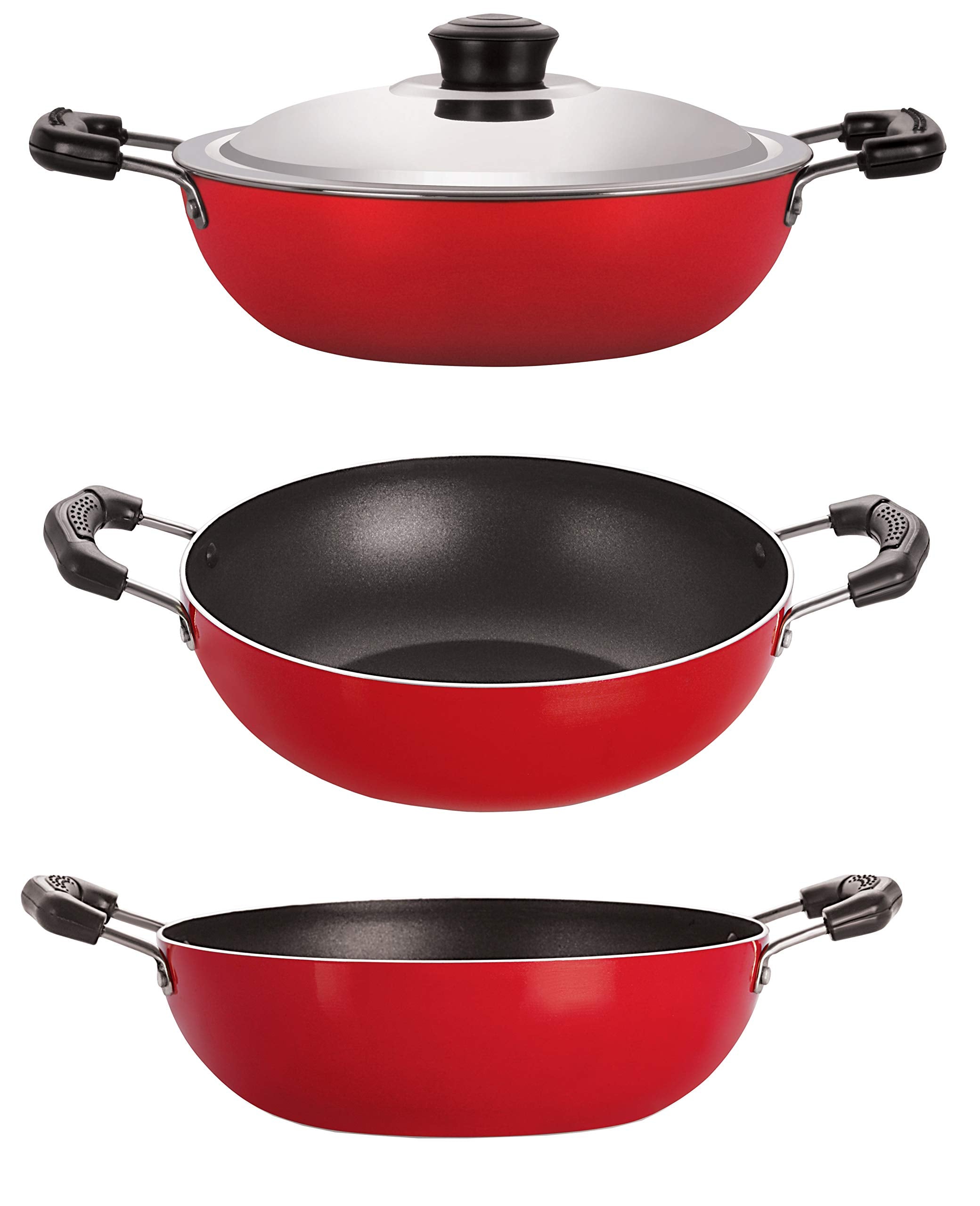 Nirlon NonStick Aluminium Gas Compatible Cookware Essential Gift Item, 3 Piece Set