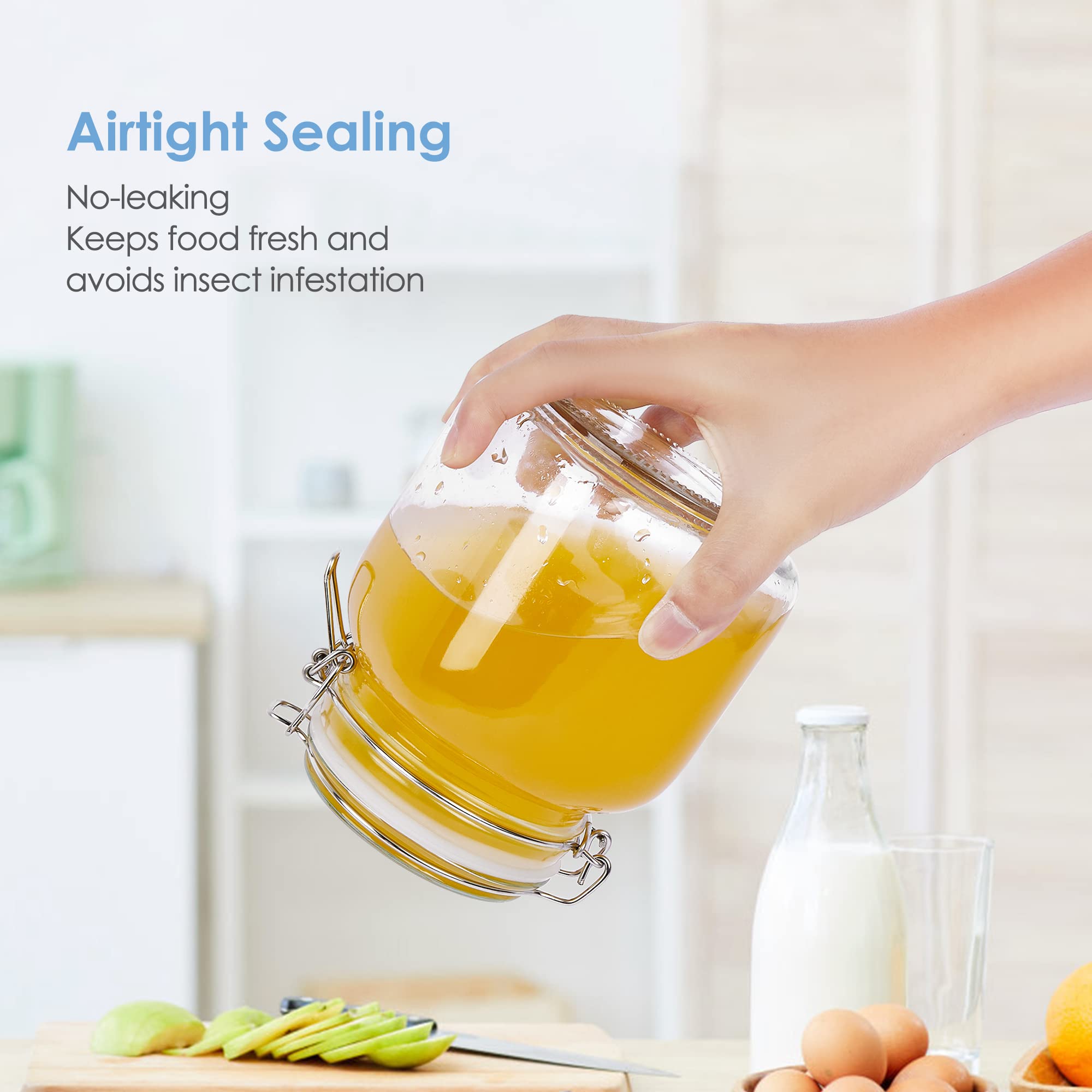 Vtopmart 34Oz Glass Food Storage Jars With Airtight Clamp Lids, 3 Pack Kitchen Canisters For Flour, Cereal, Coffee, Pasta And Ca