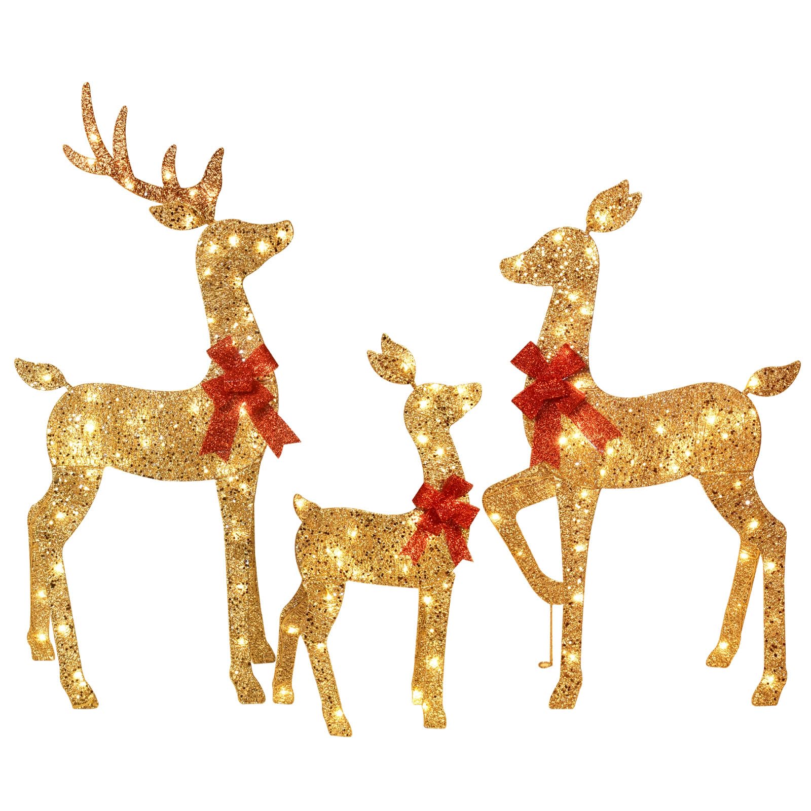 3-Piece 2D Lighted Christmas Deer Family Set - HOYECHI Large Outdoor Yard Reindeer Holiday Decoration with 145 LED Lights, Stake
