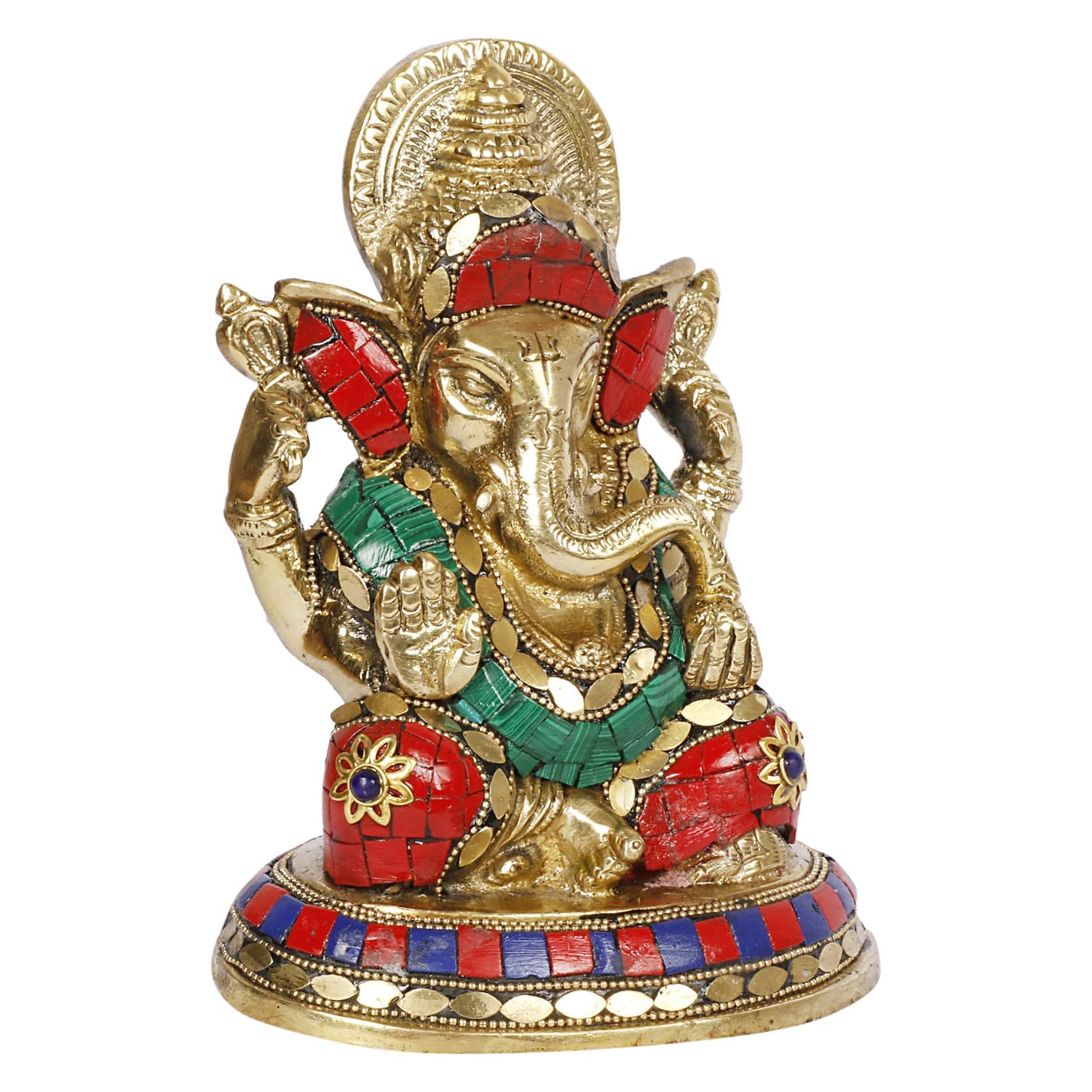 Kartique Brass Ganesh Bhagwan Idol Ganesha Statue Ganpati Murti On Round Asan For Home Entrance Decor Diwali Gift Ganesha With L