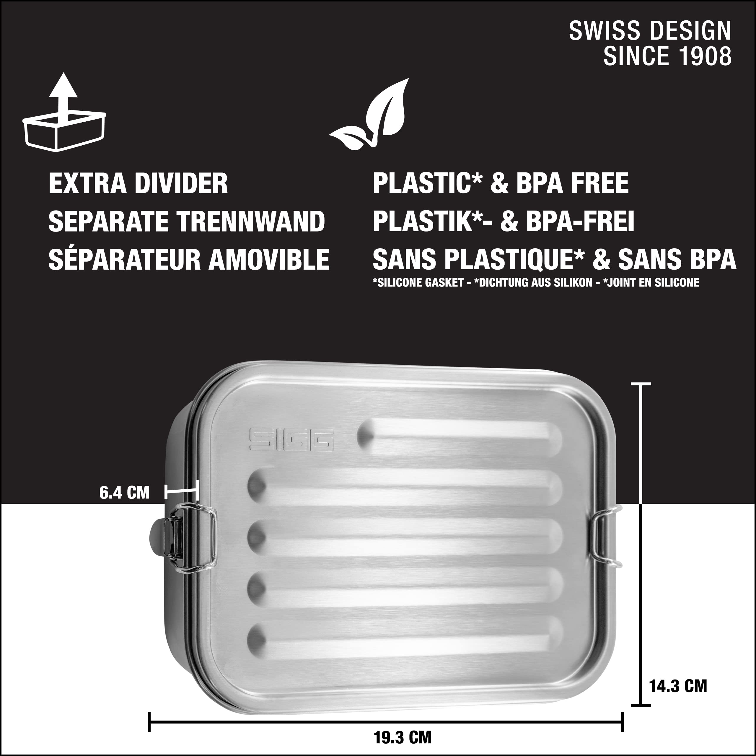 Sigg - Gemstone Lunch Box - Stainless Steel - Leak-Proof Silicone Rim - Divided Lunch Box For Lunch And Leftovers