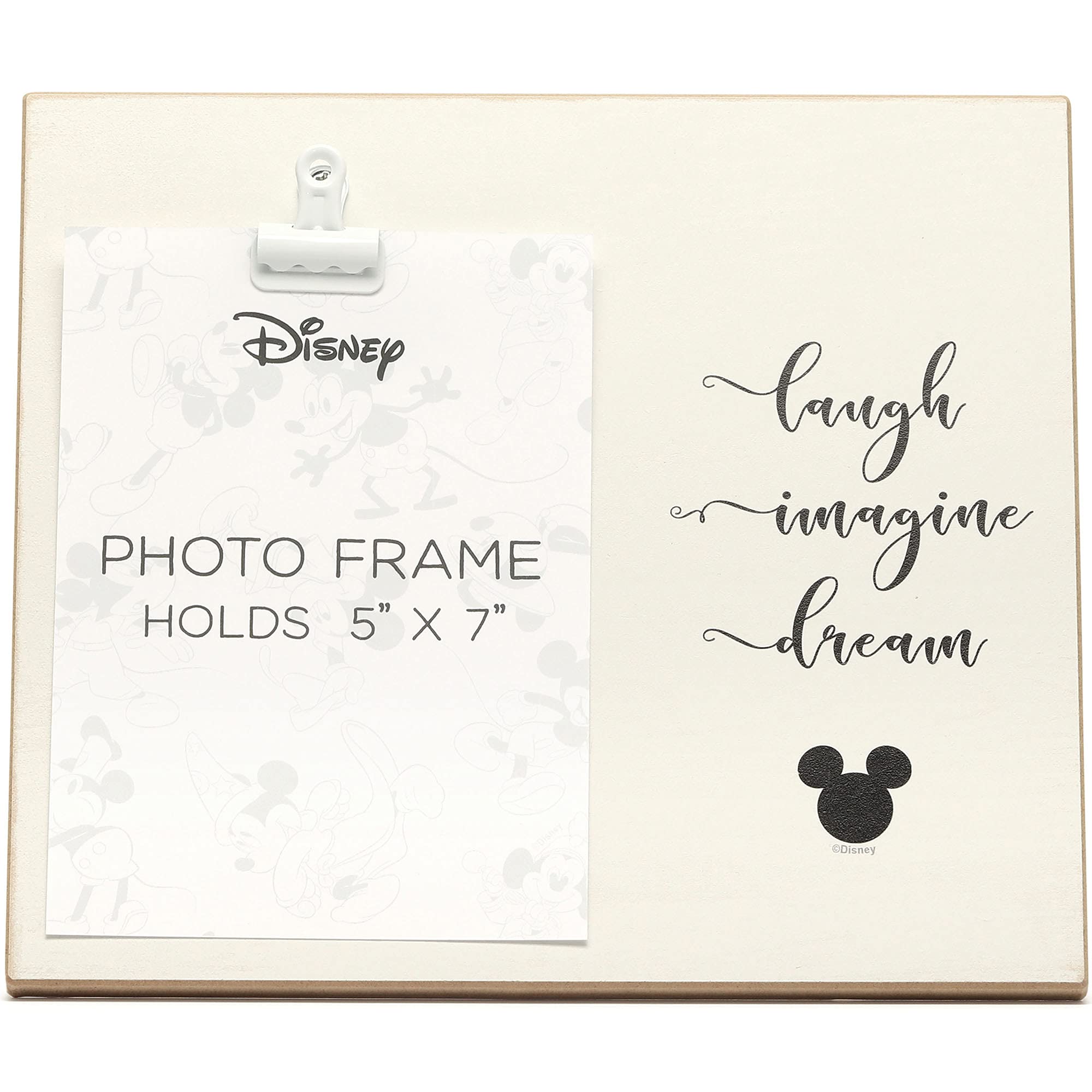Open Road Brands Disney Mickey Mouse Laugh Imagine Dream Wood Photo Clip Frame for 5x7 Picture - Cute Mickey Mouse Decoration