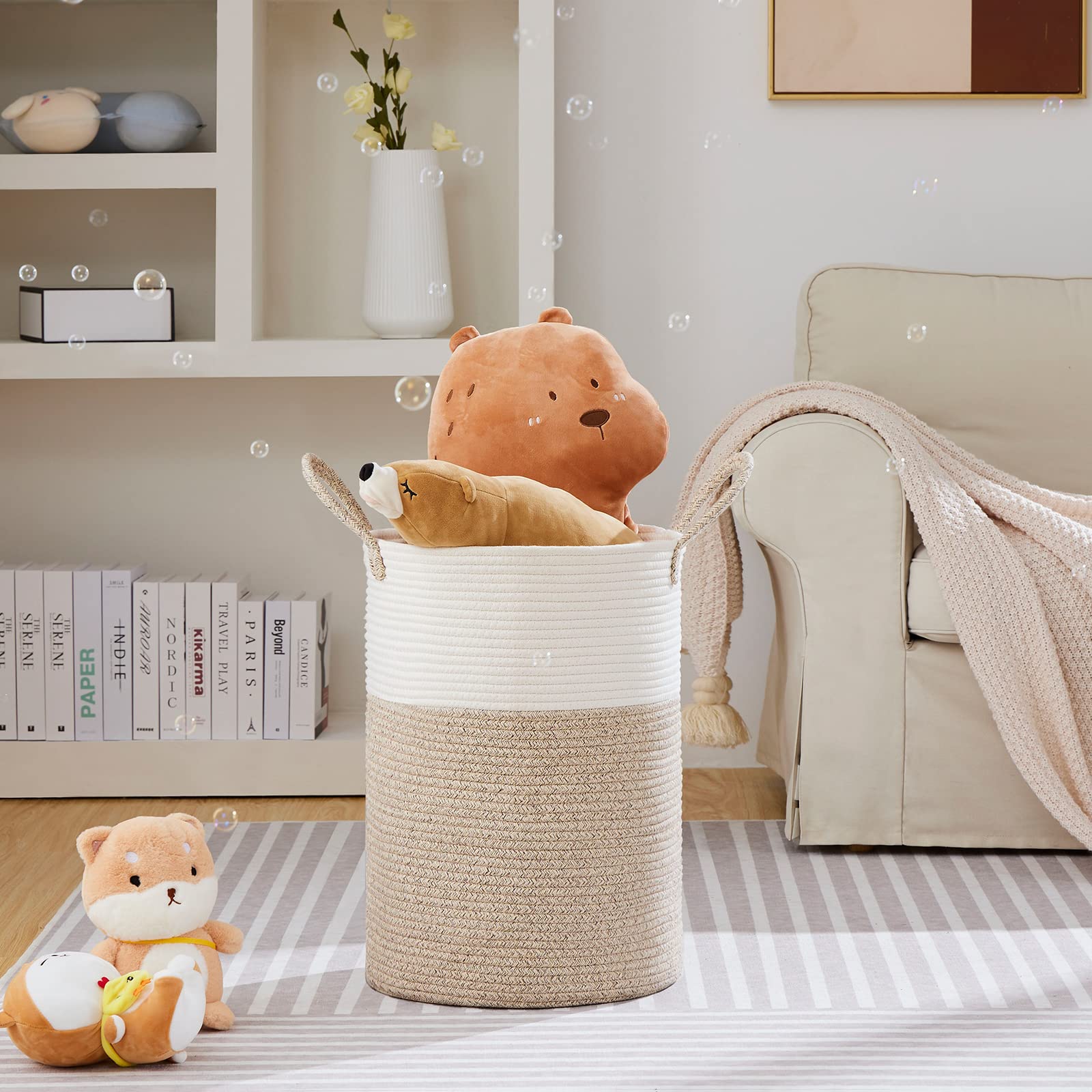 Viposco Large Laundry Hamper, Tall Woven Rope Storage Basket For Blanket, Toys, Dirty Clothes In Living Room, Bathroom, Bedroom