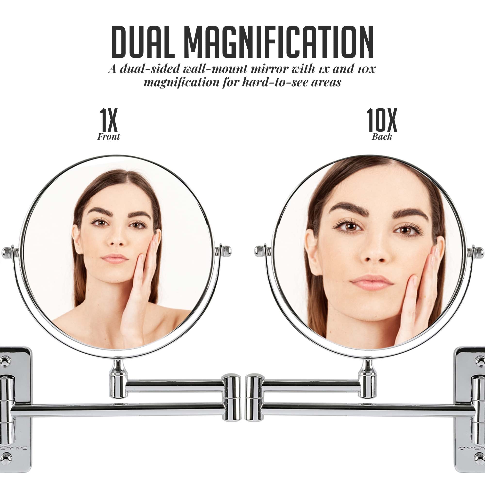 OVENTE 7" Wall Mounted Makeup Mirror - 1X/10X Magnification, Polished Chrome, Double-Sided, 360° Swivel, Model MNLFW70CH1X