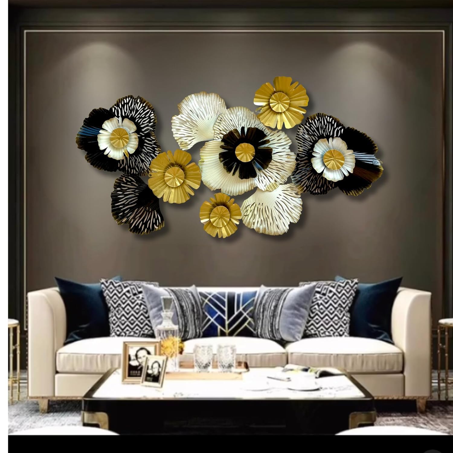 Rsn Multi Flower Leaf Metal Wall Art Frame, Wall Sculpture, Wall Hanging For Living Room, Bedroom, Dining Room, Office Home Deco