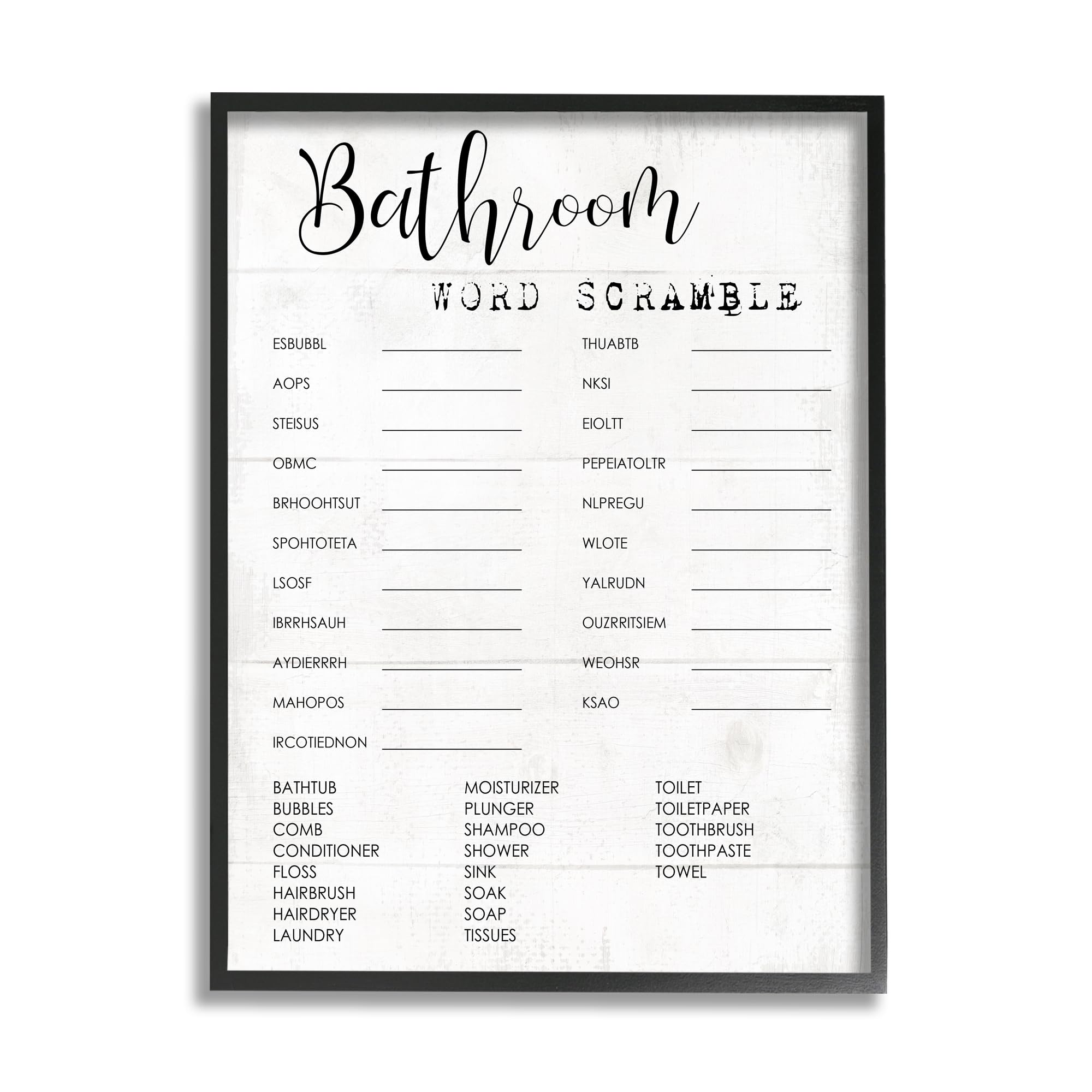 Stupell Industries Bathroom Scramble Fun Family Word Black Framed Wall Art, 24 X 30, Design By Artist Daphne Polselli