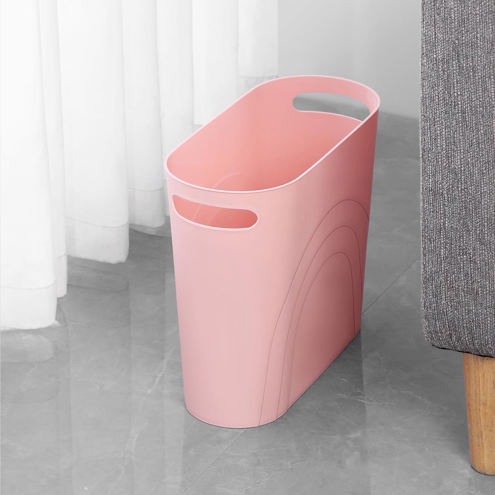 Rejomiik Small Trash Can, 3.5 Gallon Slim Garbage Can Plastic Waste Basket With Handles Container Bin For Narrow Spaces Bathroom